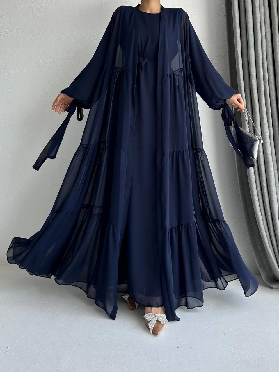 Lacivert Hena Abaya Takım - Melek Araz