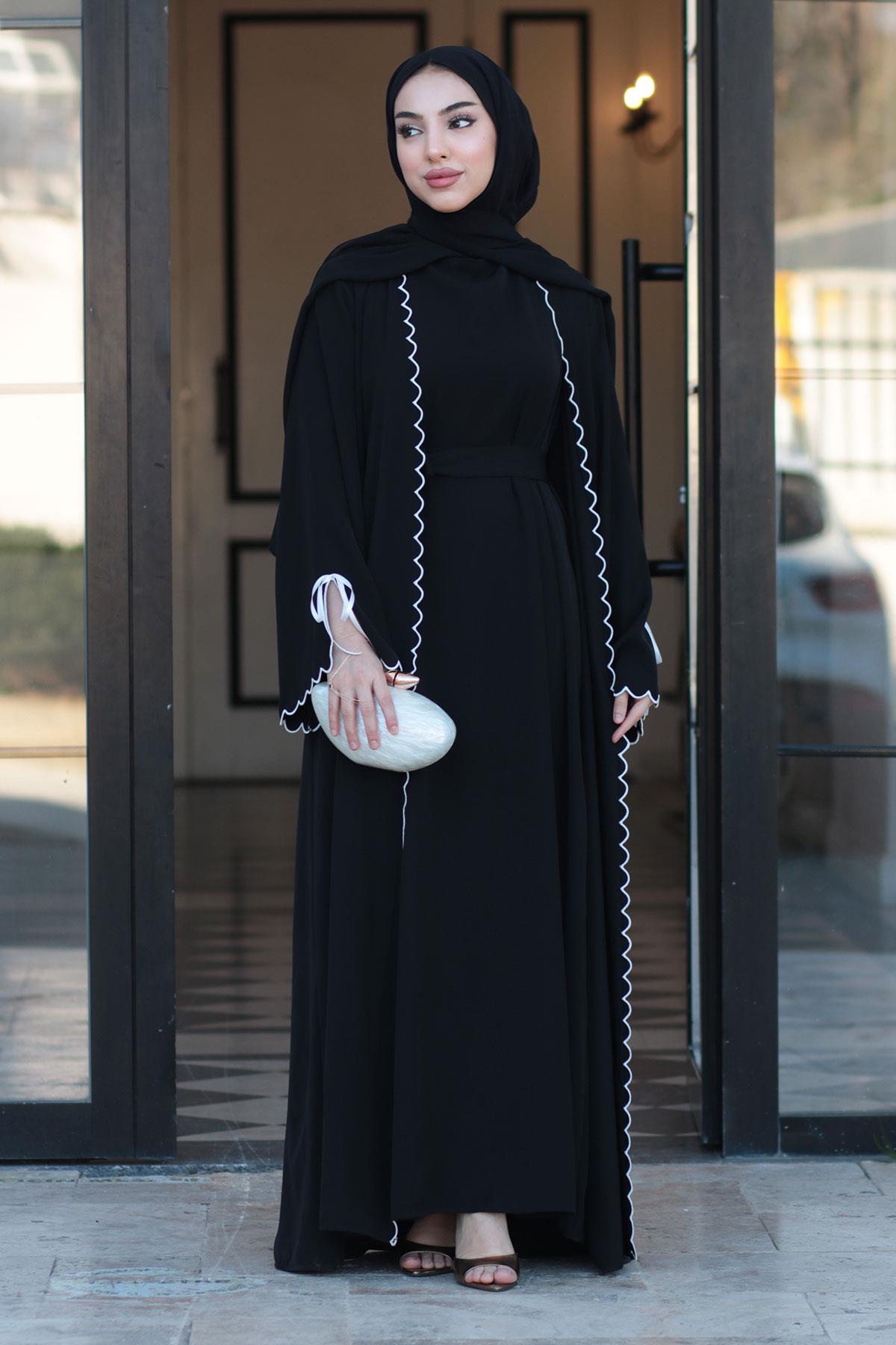 Lazer Kesim Aura İkili Abaya Takım - Siyah