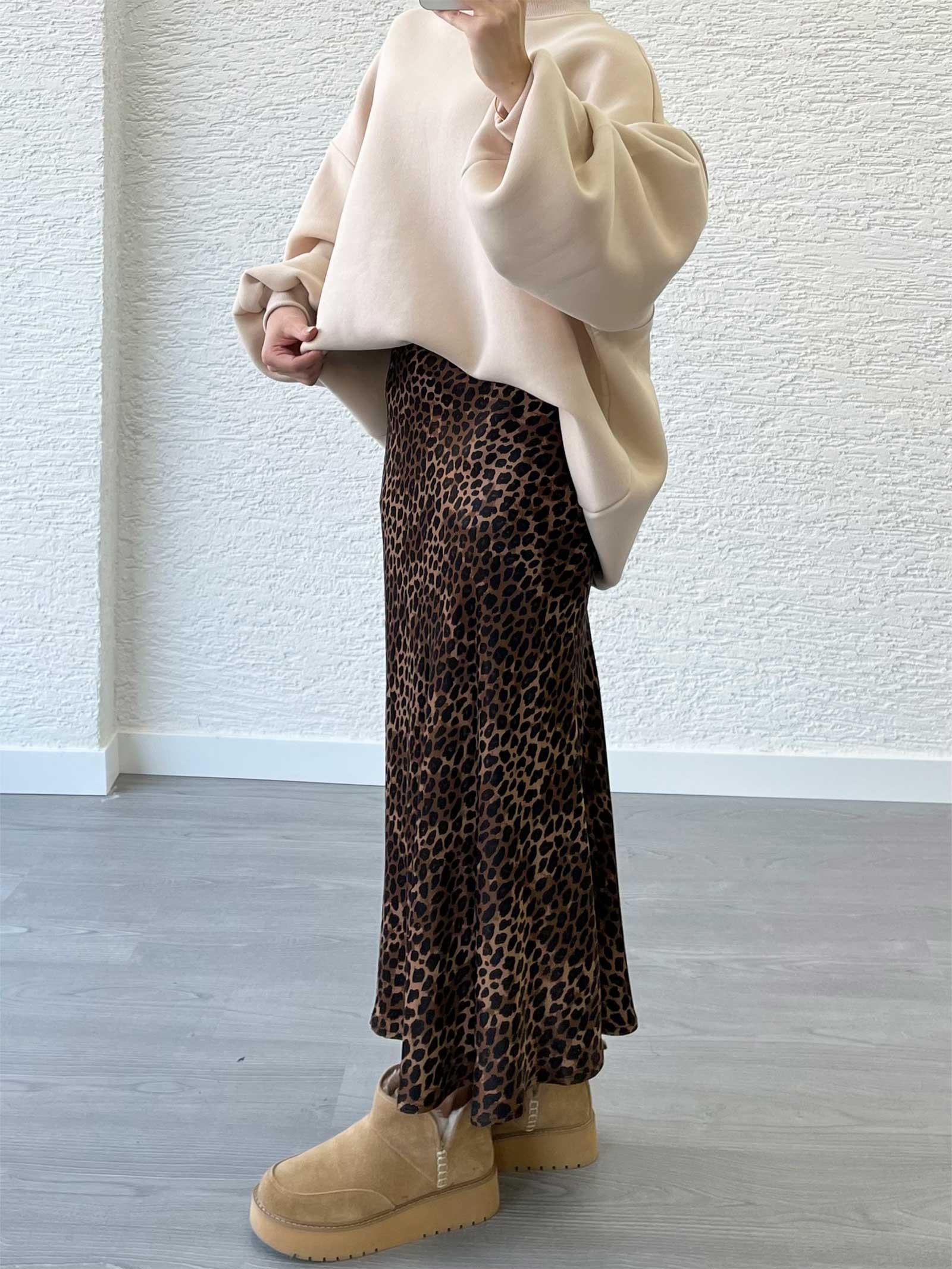Leopar Desenli Saten Etek