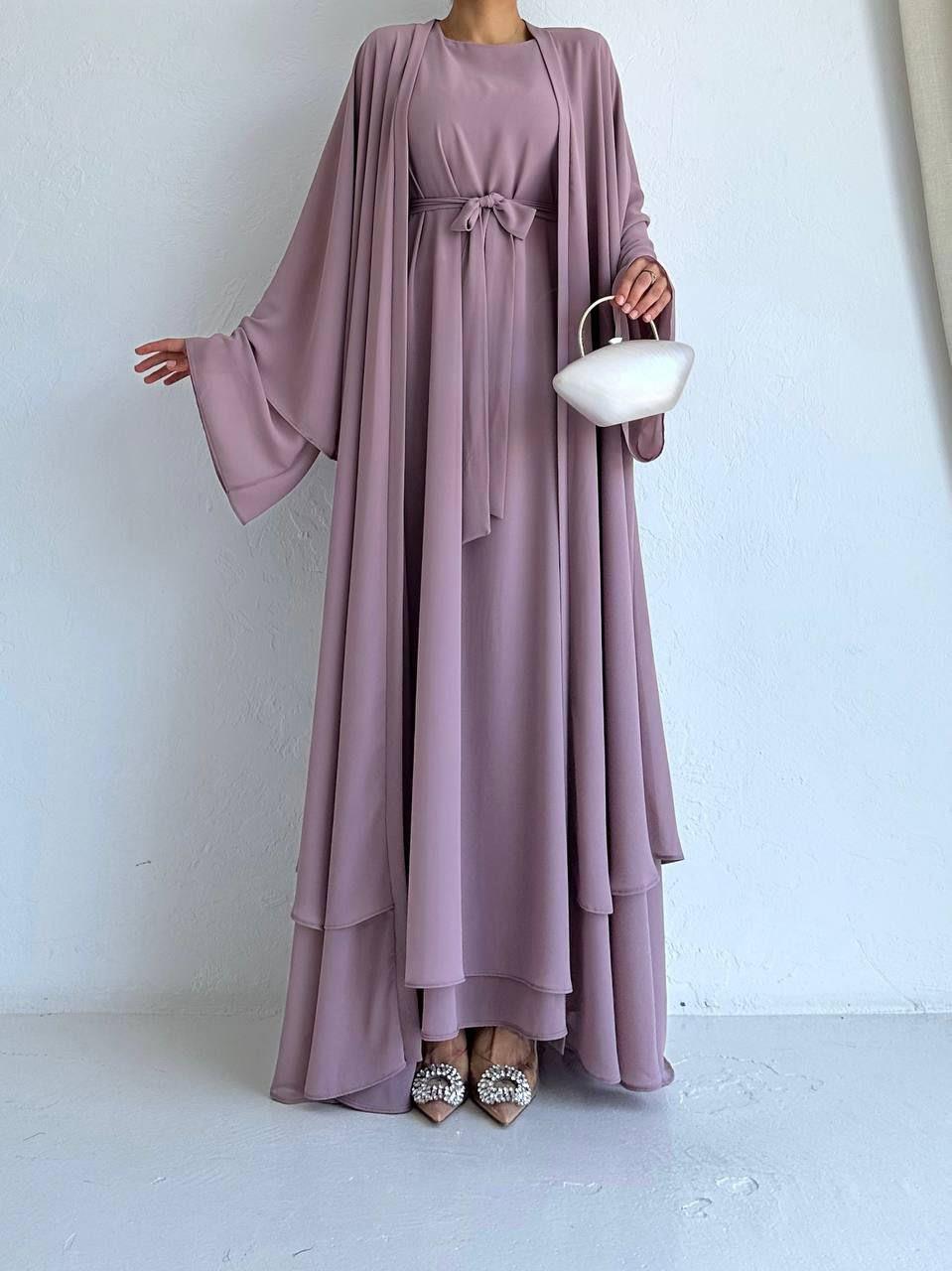 Lila Anna Şifon Abaya Takım