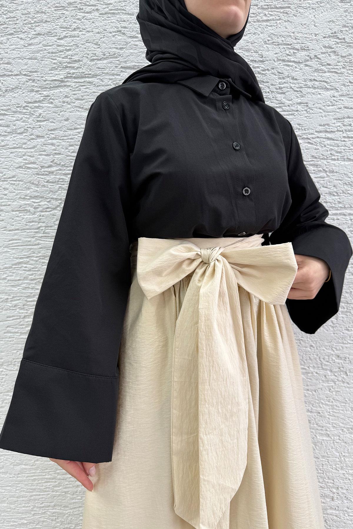 Minimalist Oversize Yarasa Kol Poplin Kadın Gömlek - Siyah