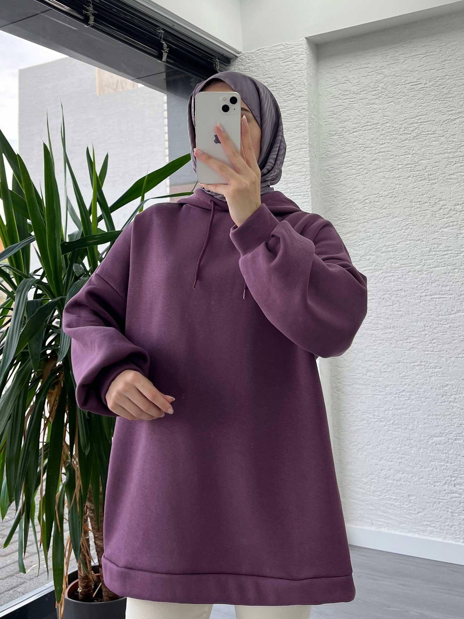 Mürdüm Oversize Kapüşonlu Sweat