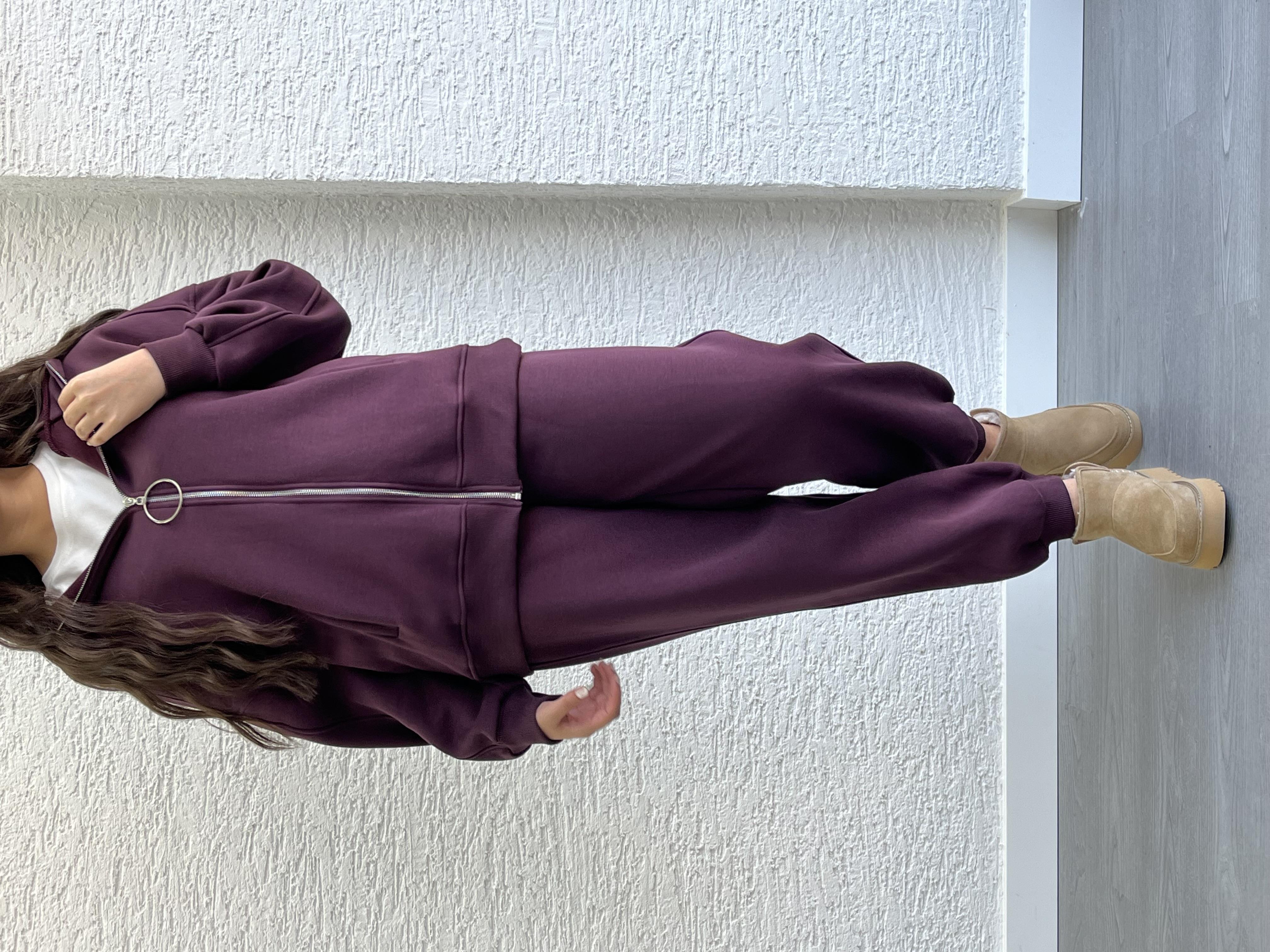 Mürdüm Üç İplik Şardonlu Eşofman Takım