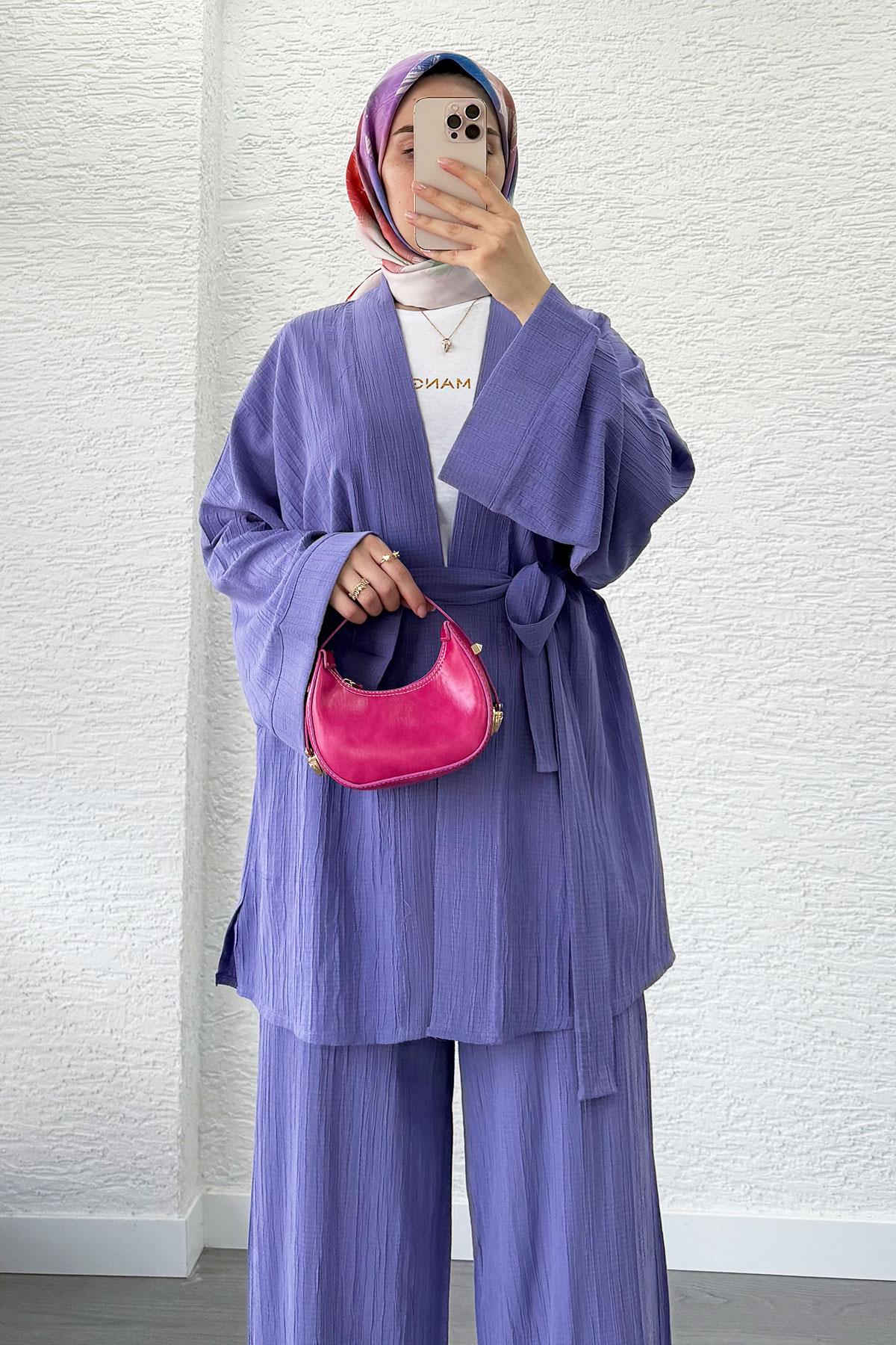 Nihan Kimono Pantolon Takım-Lila