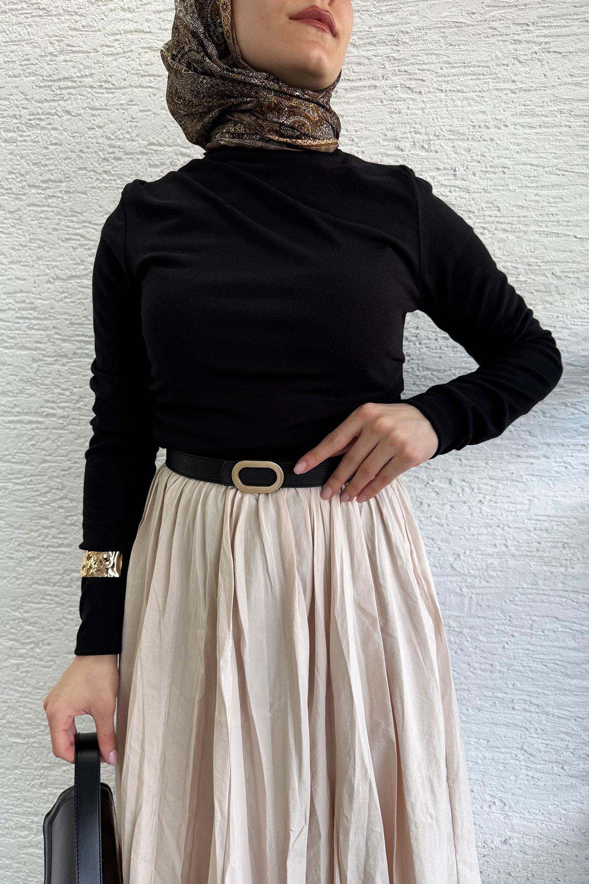 Omuz Drapeli Kadın Bluz-Siyah