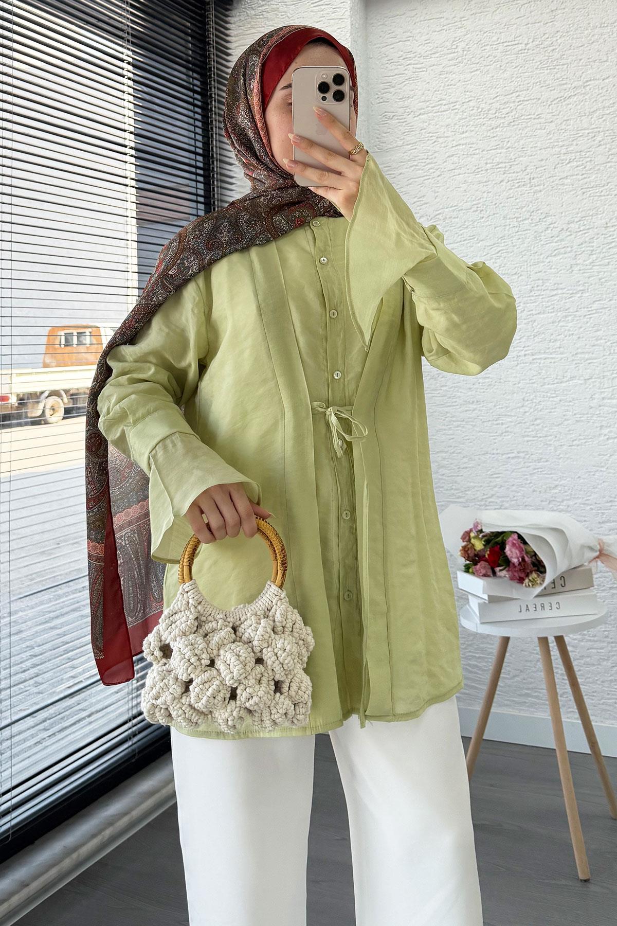 Önü Bağlamalı Vual Tunik – Yeşil