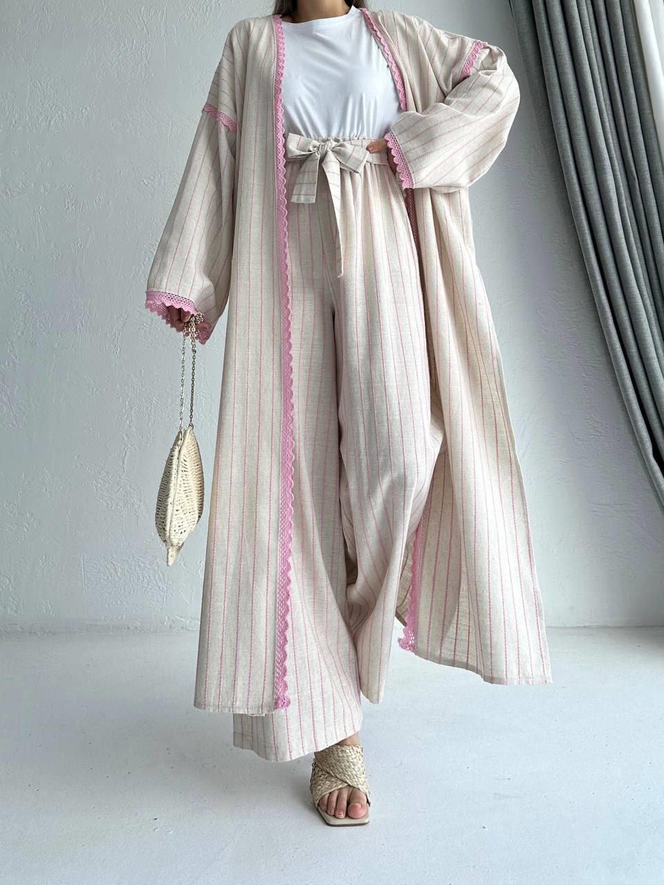 Pembe Linen Keten Takım