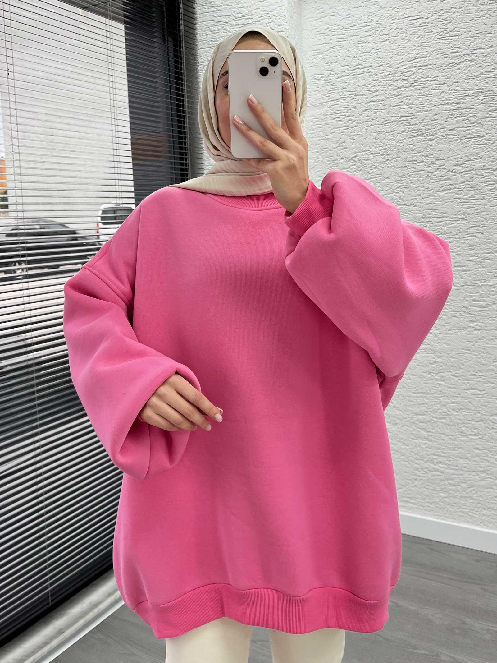 Pembe Oversize Balon Kollu Sweat 