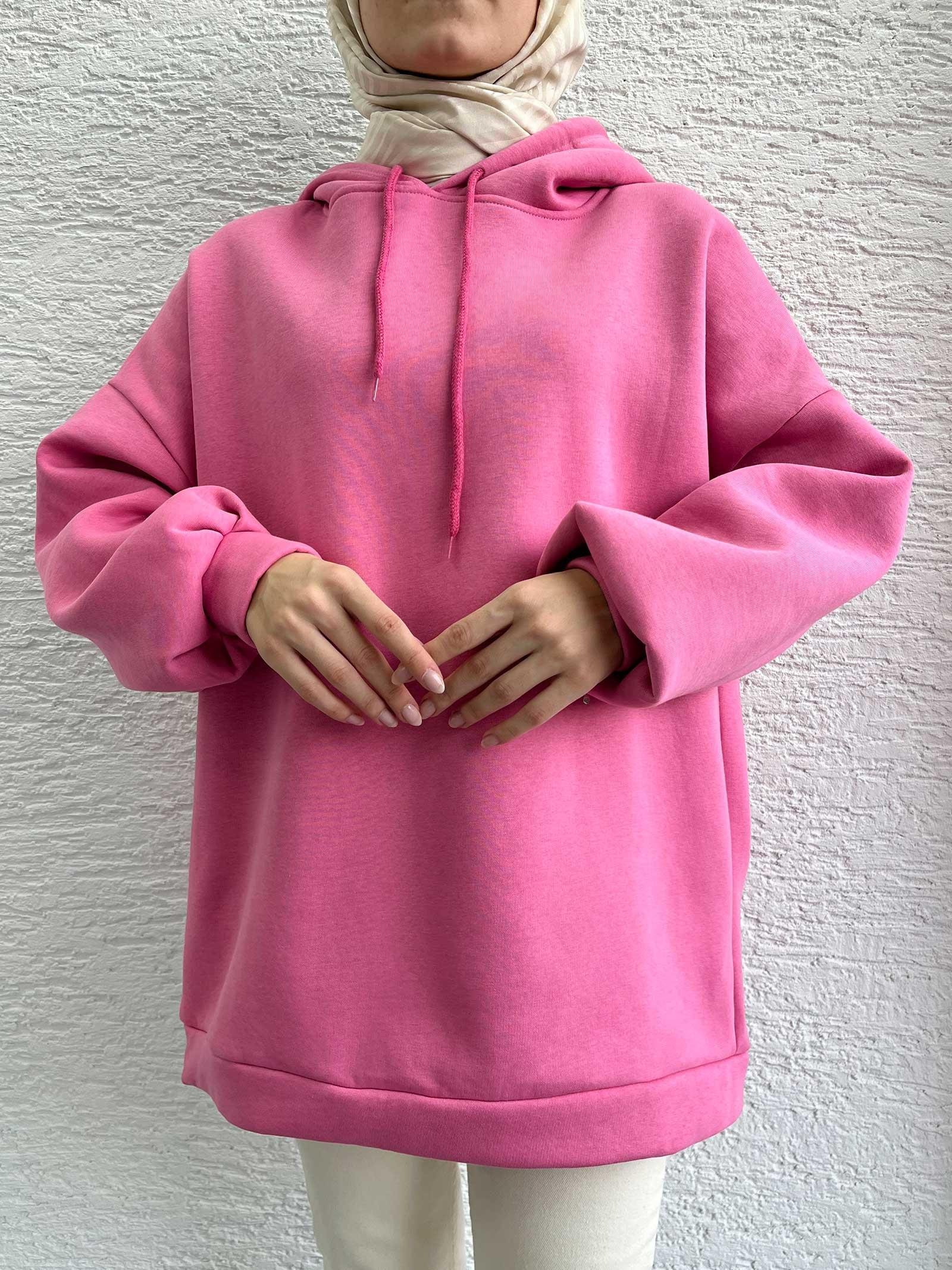 Pembe Oversize Kapüşonlu Sweat
