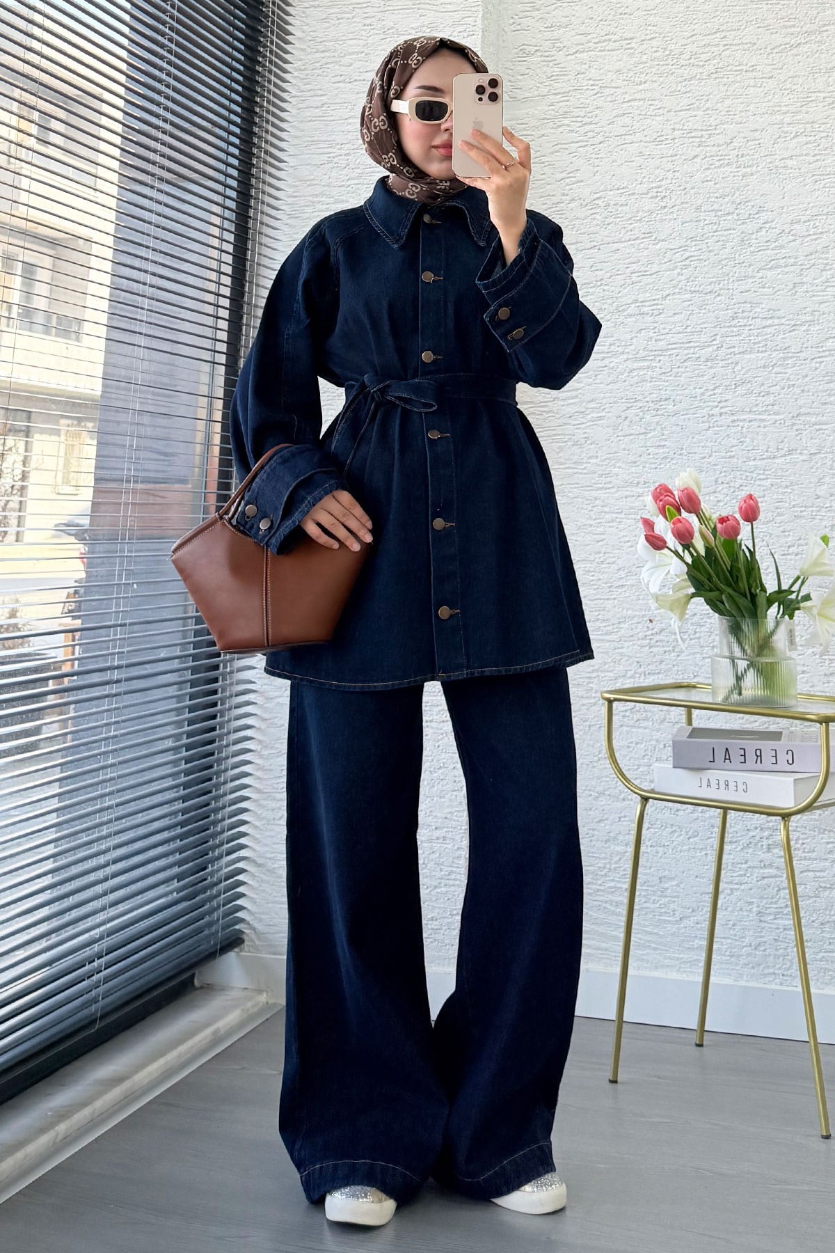 Premıum Denim Oversize İkili Kot Takım – Koyu Mavi