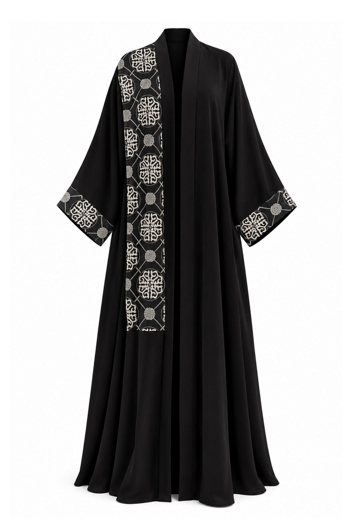 Premium İşlemeli Tül Detaylı Abaya - Siyah