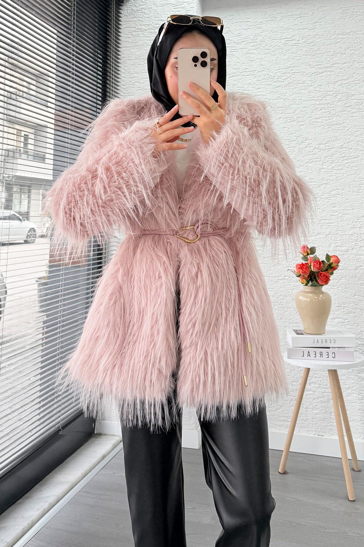 Premium Kadın Kürk Kaban – Pembe