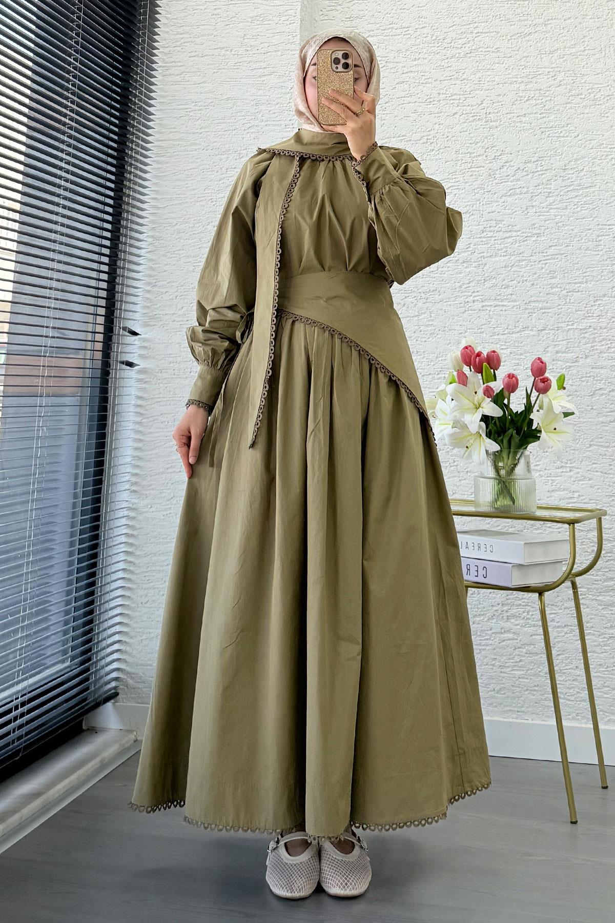 Premium MNK Model Poplin Etekli Takım – Yağ Yeşili