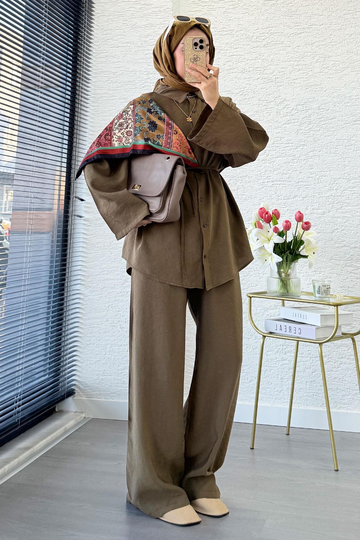 Premium Oversize Basic Modal Kadın İkili Takım - Olive