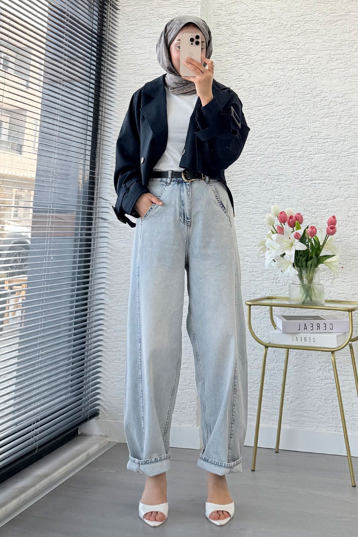 Premıum Şalvar Kesim Drop Crotch Jean Pantolon - Açık Mavi