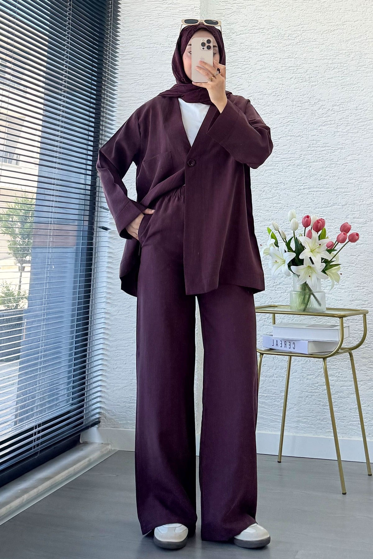 Premium Tek Düğmeli Modal Pantolon Takım - Mürdüm