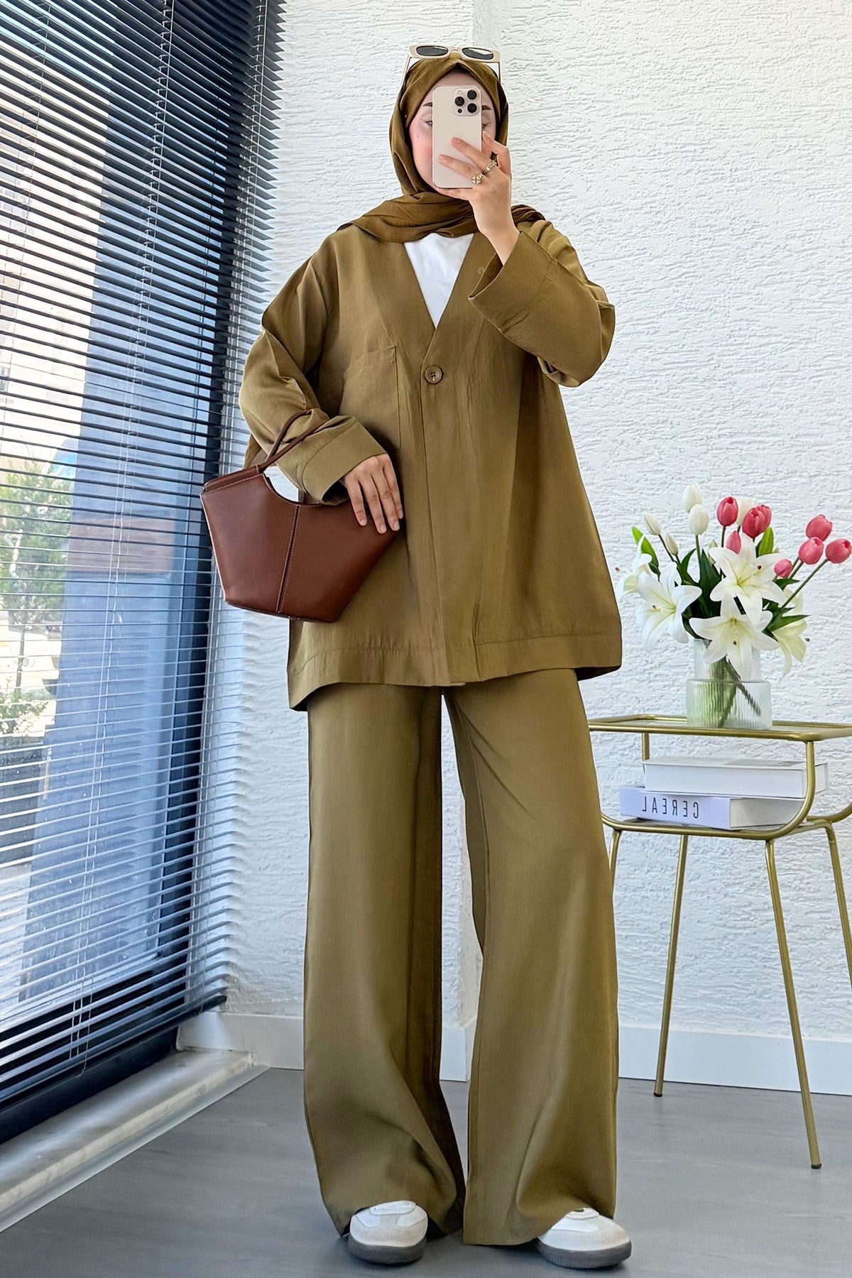 Premium Tek Düğmeli Modal Pantolon Takım - Yağ Yeşili