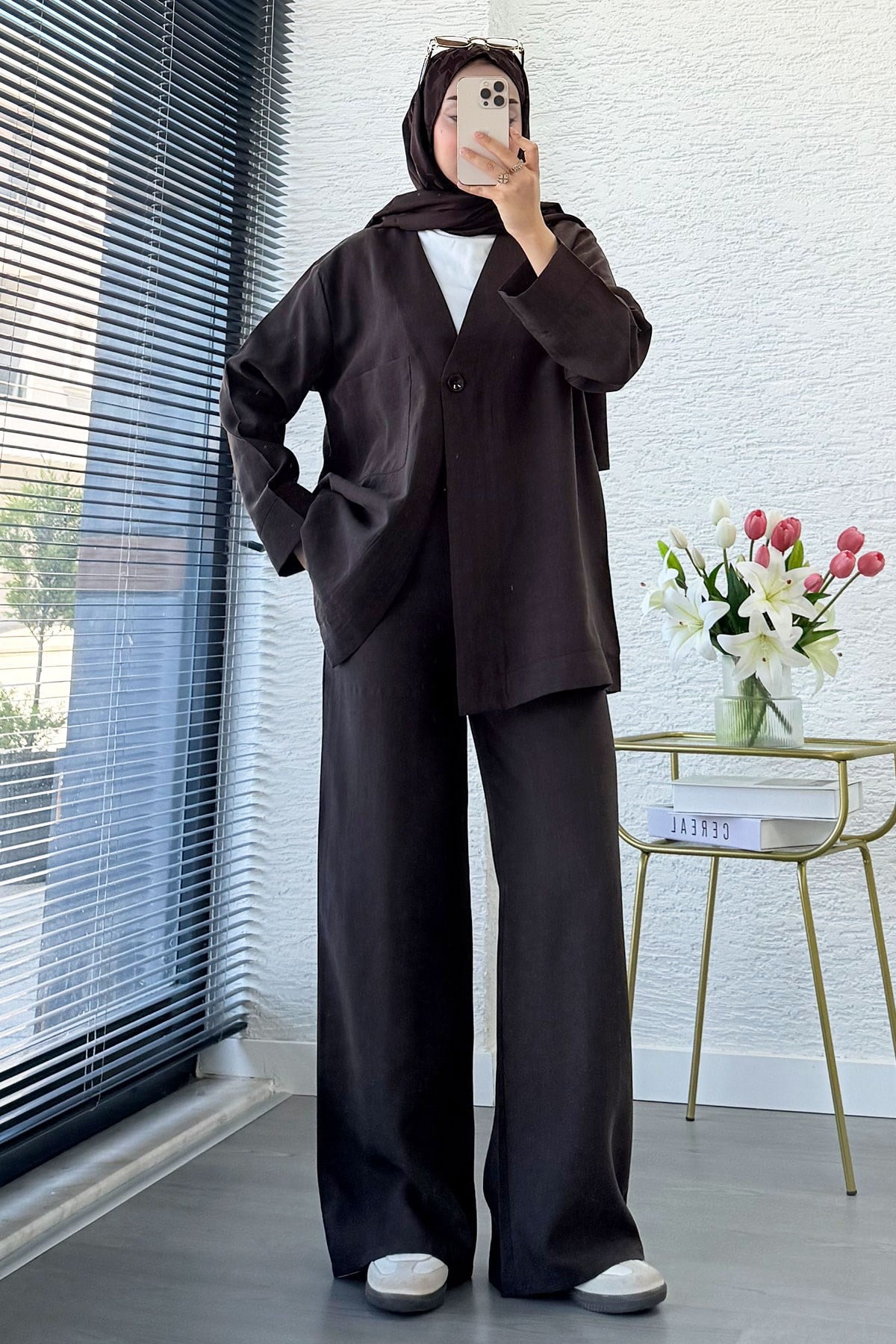 Premium Tek Düğmeli Modal Pantolon Takım - Acı Kahve