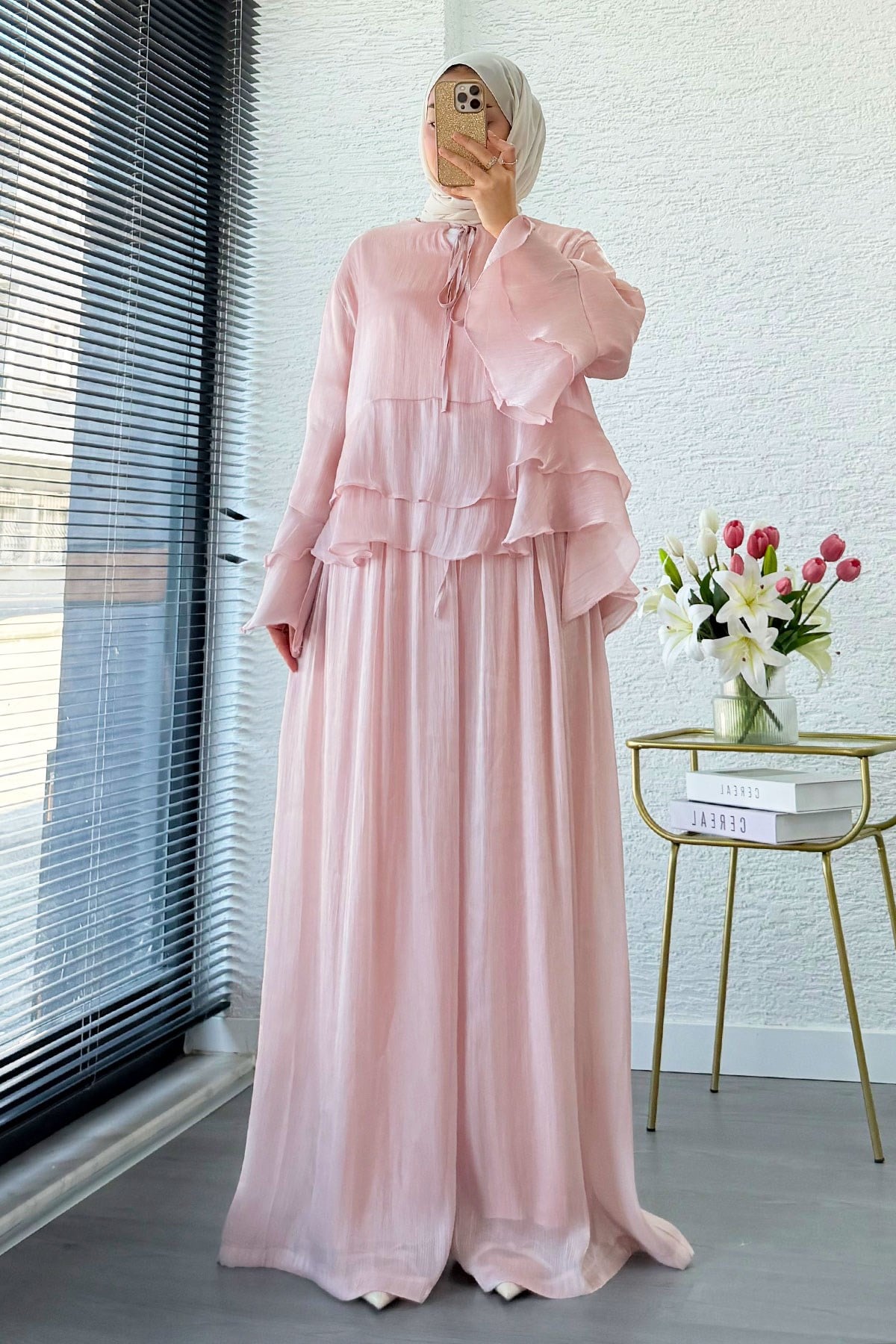 Premıum Volan Detaylı Organze Mue Takım - Pembe