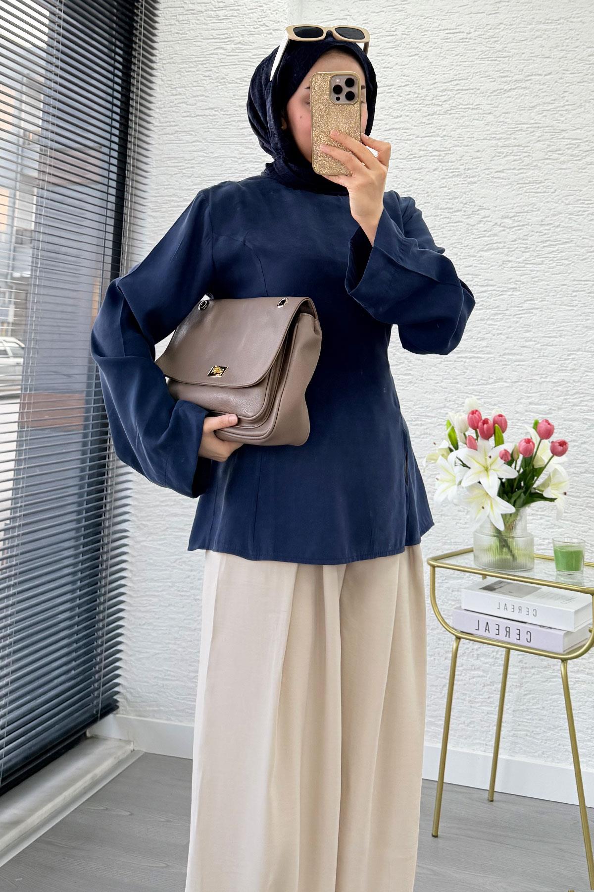 Premium Yandan Yırtmaç Detaylı Tunik - Lacivert