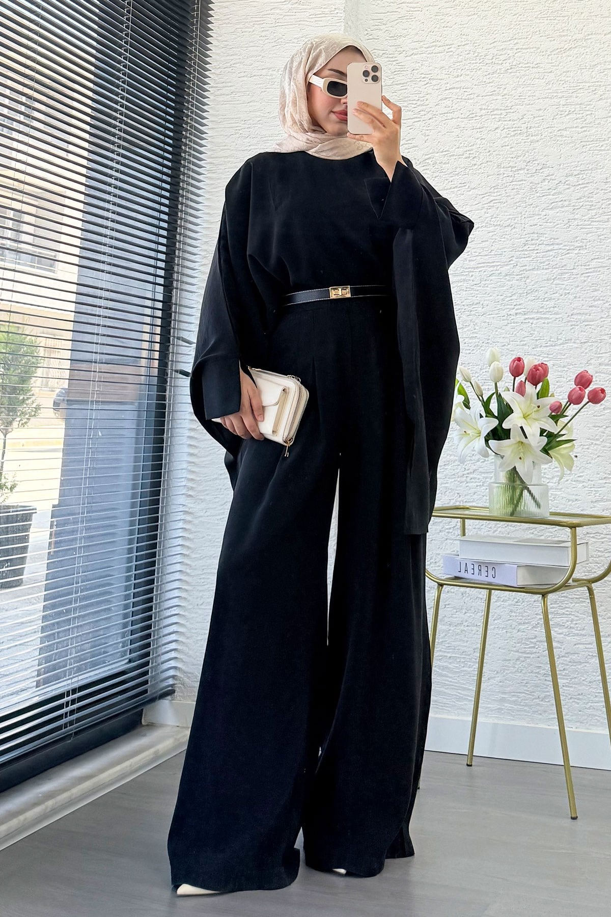 Premium Yarasa Kol Modal Pantolon Takım - Siyah