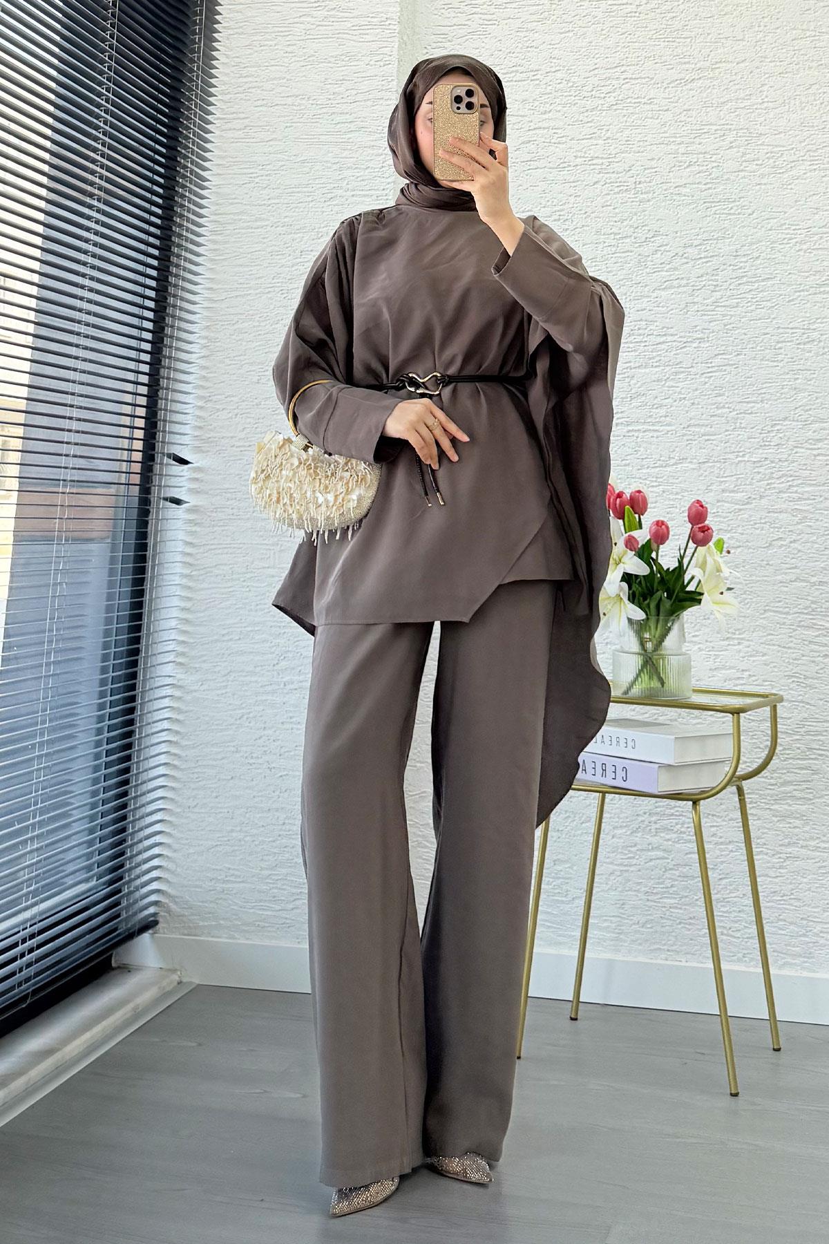 Premium Yarasa Kol Pelerinli İkili Takım – Vizon