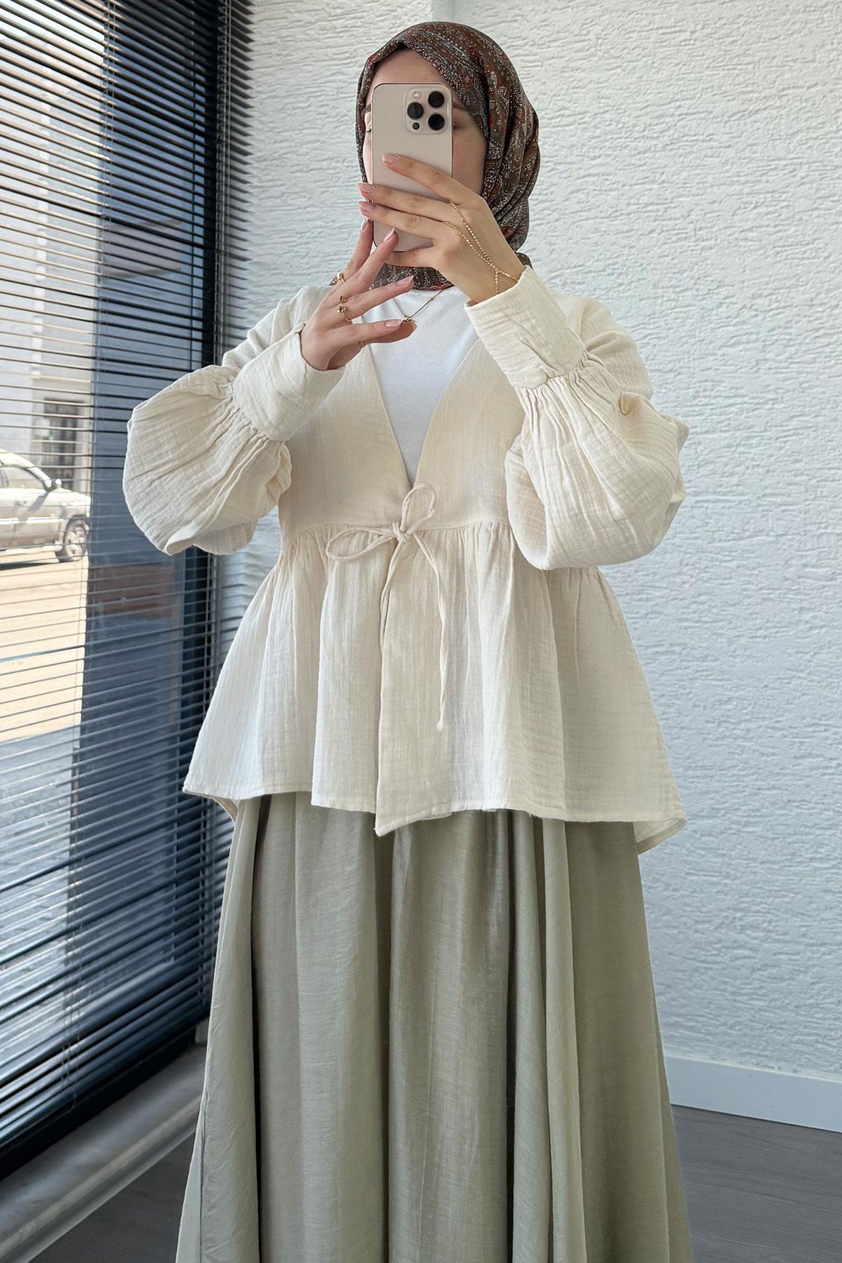 Robadan Bağlamalı Müslin Kimono – Taş 