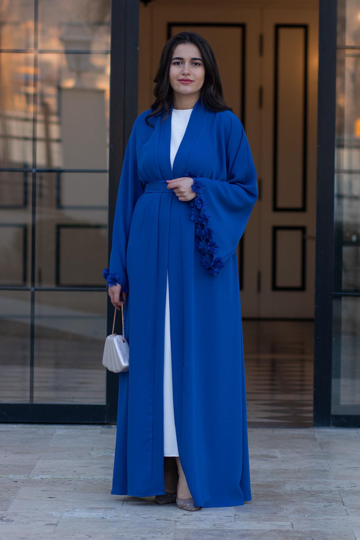 Saks Kolu Çiçek Detaylı Zahra Abaya