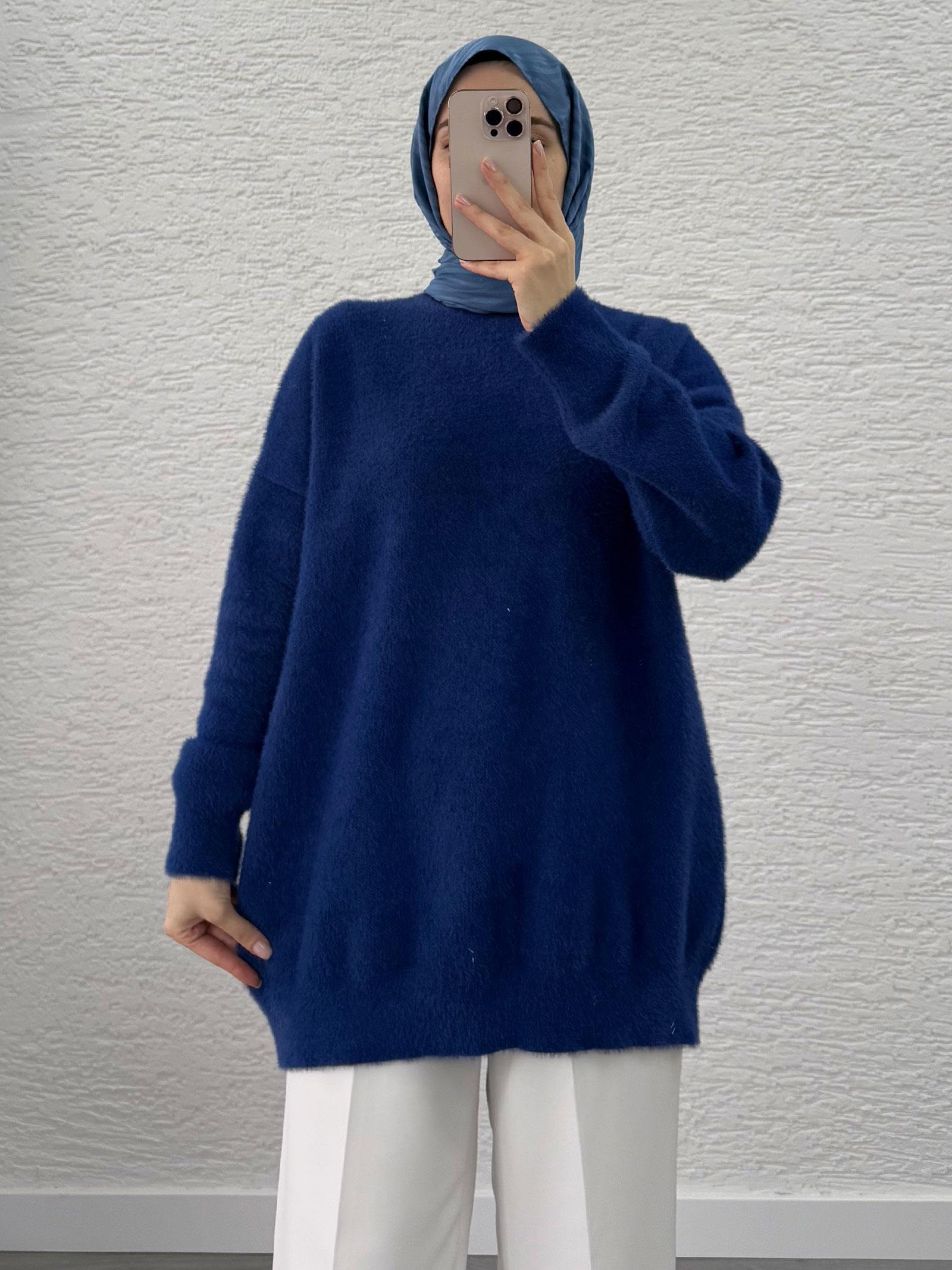 Saks Sakallı Oversize Kadın Kazak