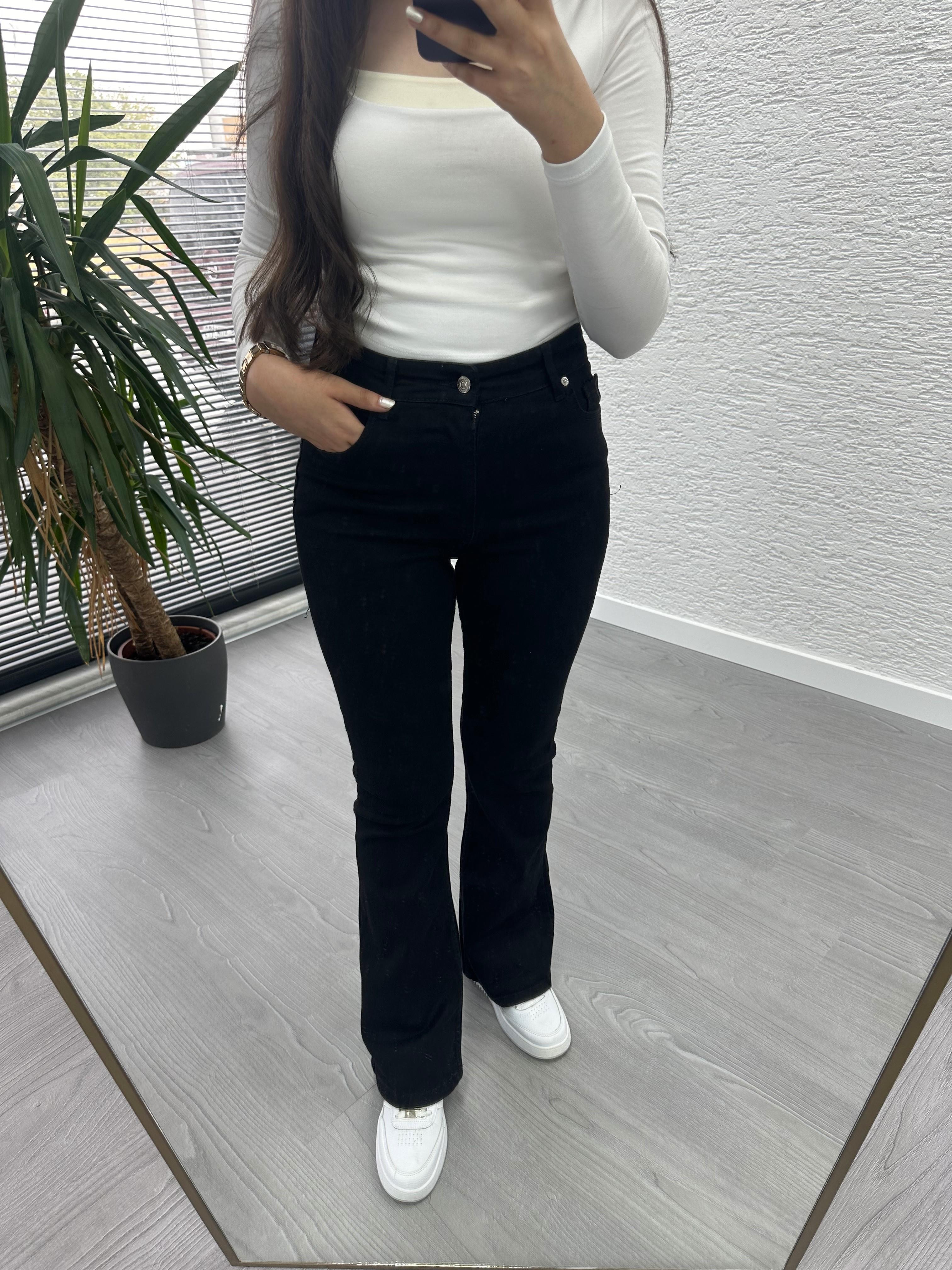 Siyah İspanyol Paça Jean Pantolon