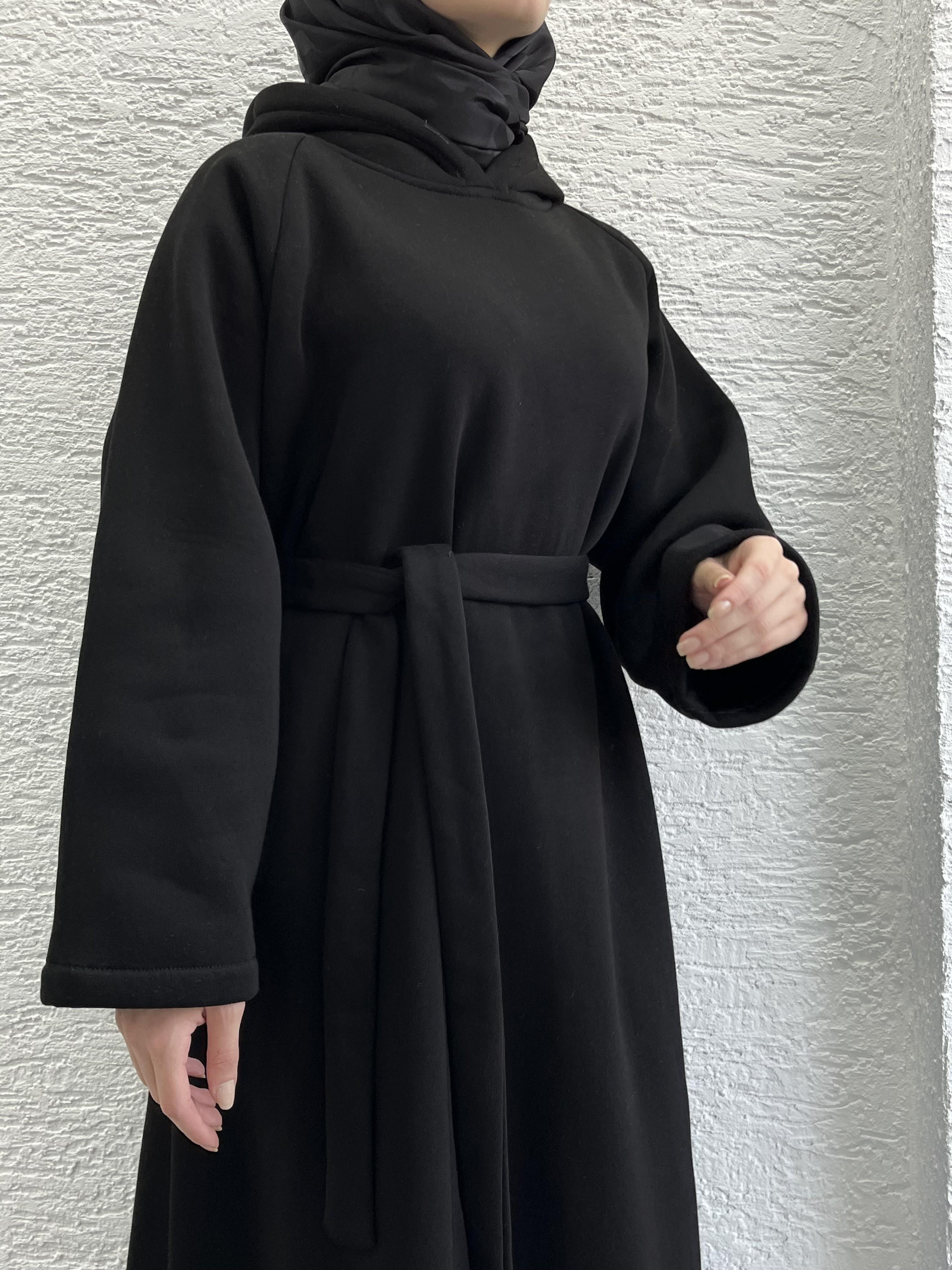 Siyah Kapşonlu Oversize Sweat Elbise