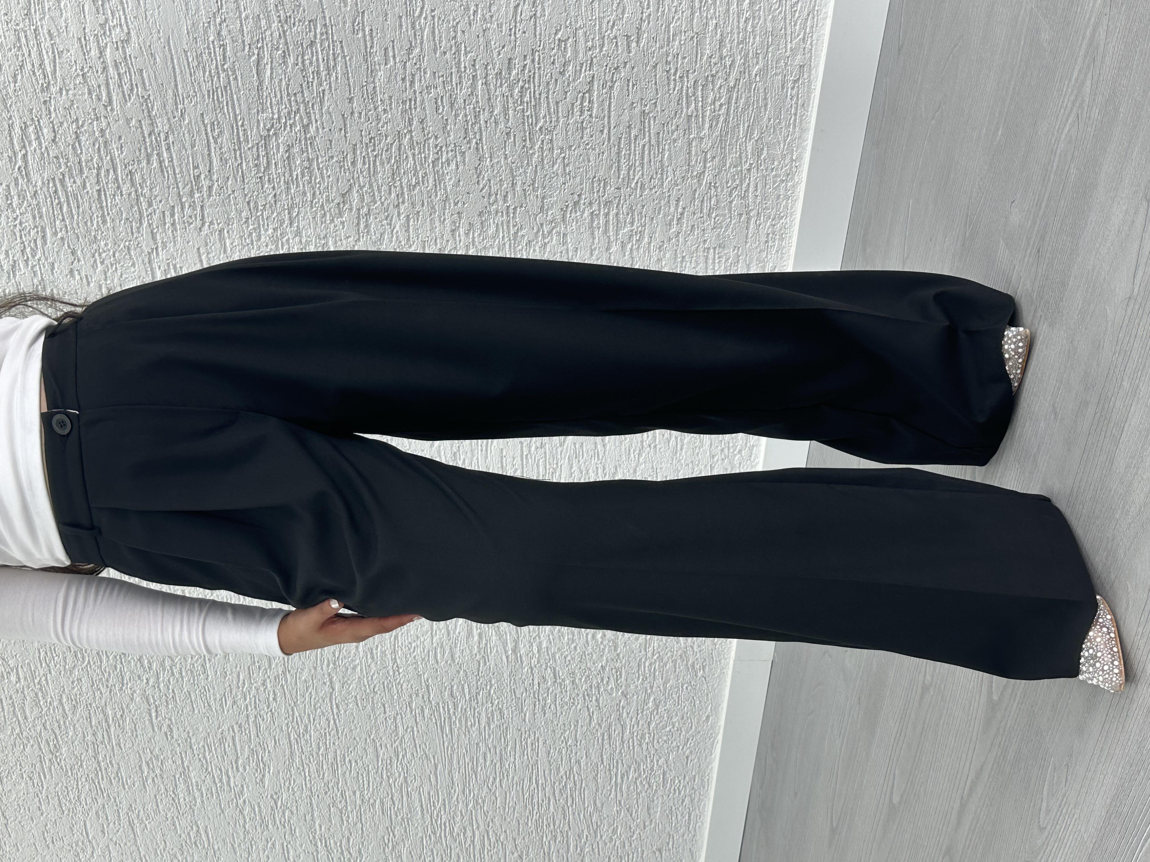 Siyah Pile Detay Palazzo Pantolon 