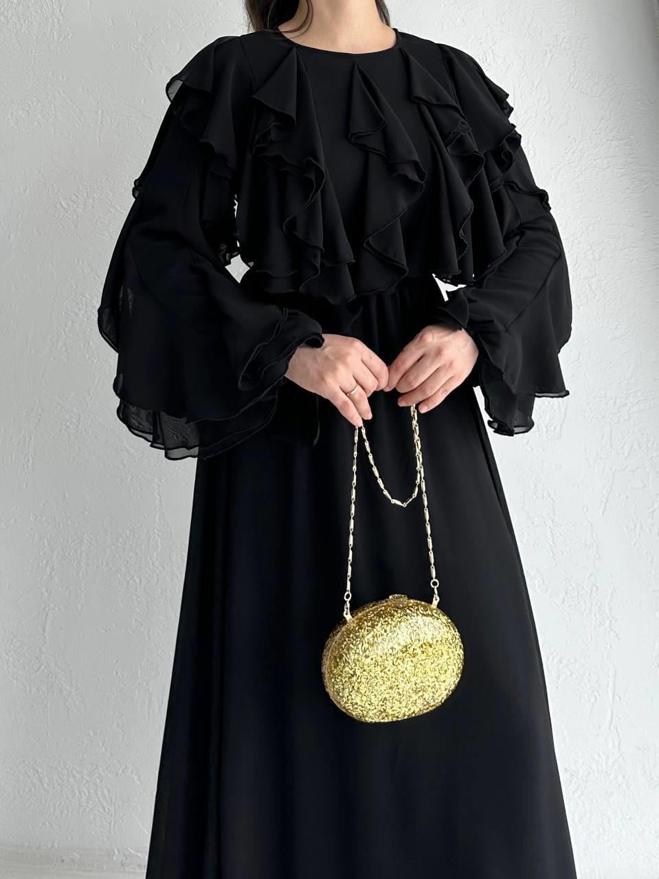 Siyah Rana Şifon Elbise