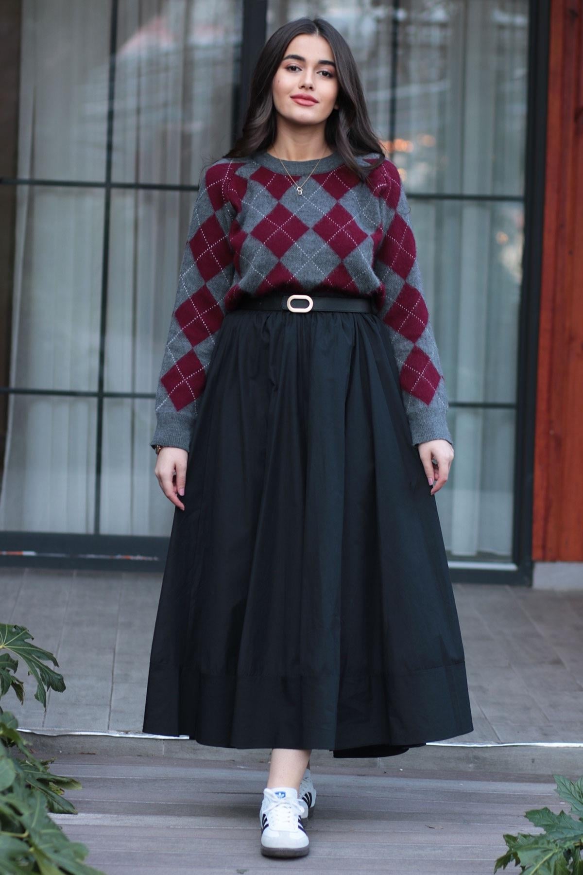 Siyah Rue Poplin Etek