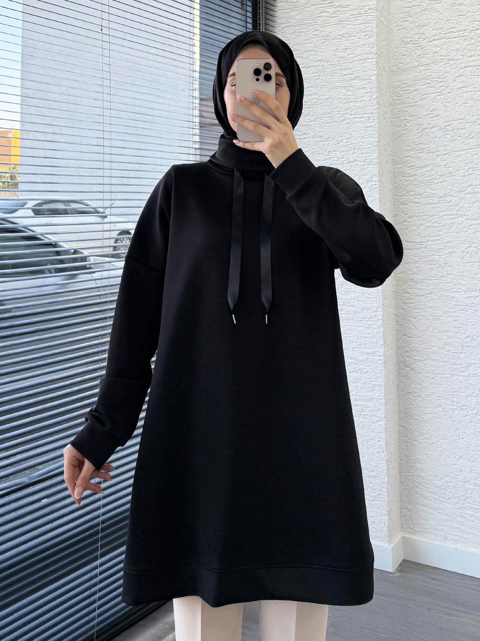 Siyah Scuba Kumaş Tunik