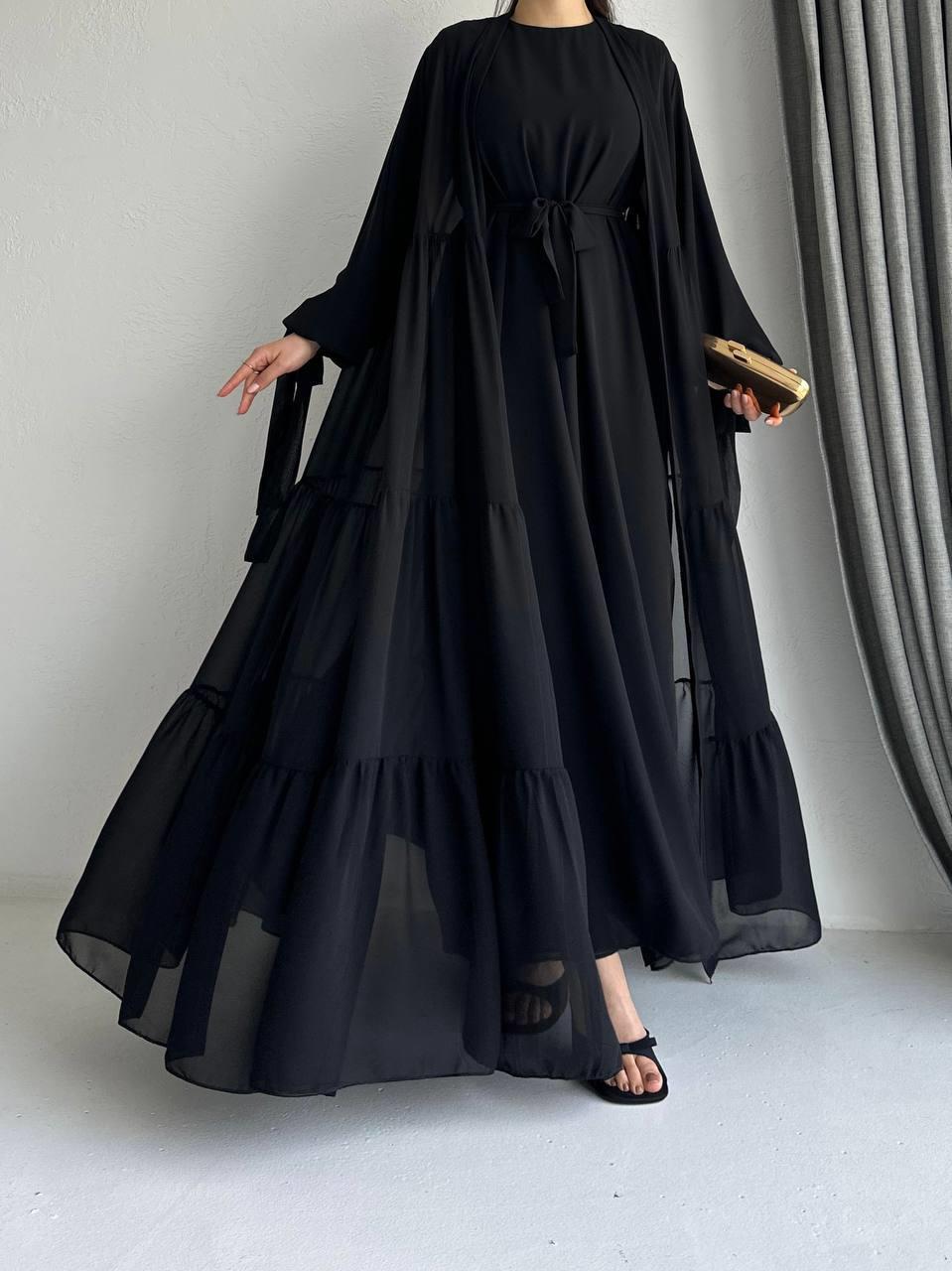 Siyah Selin Abaya Takım 