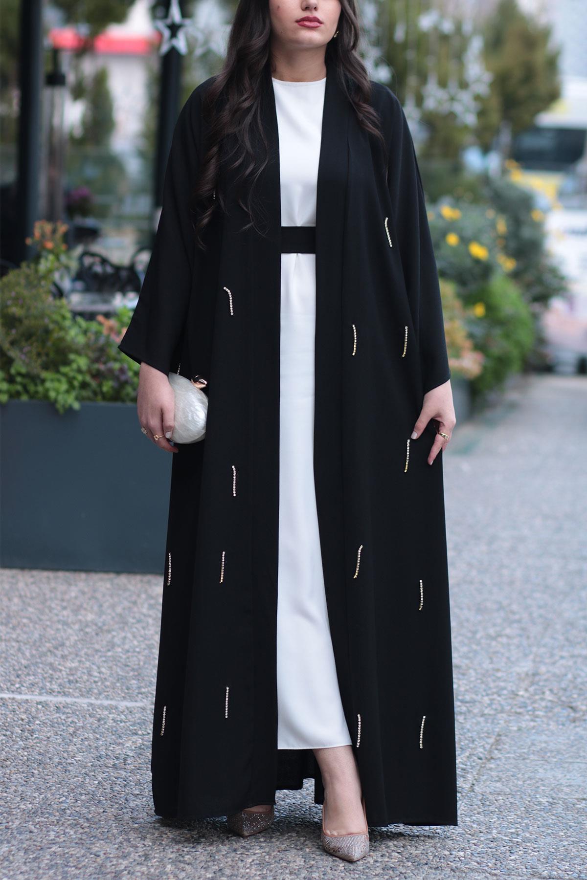 Siyah Taşlı Abaya 