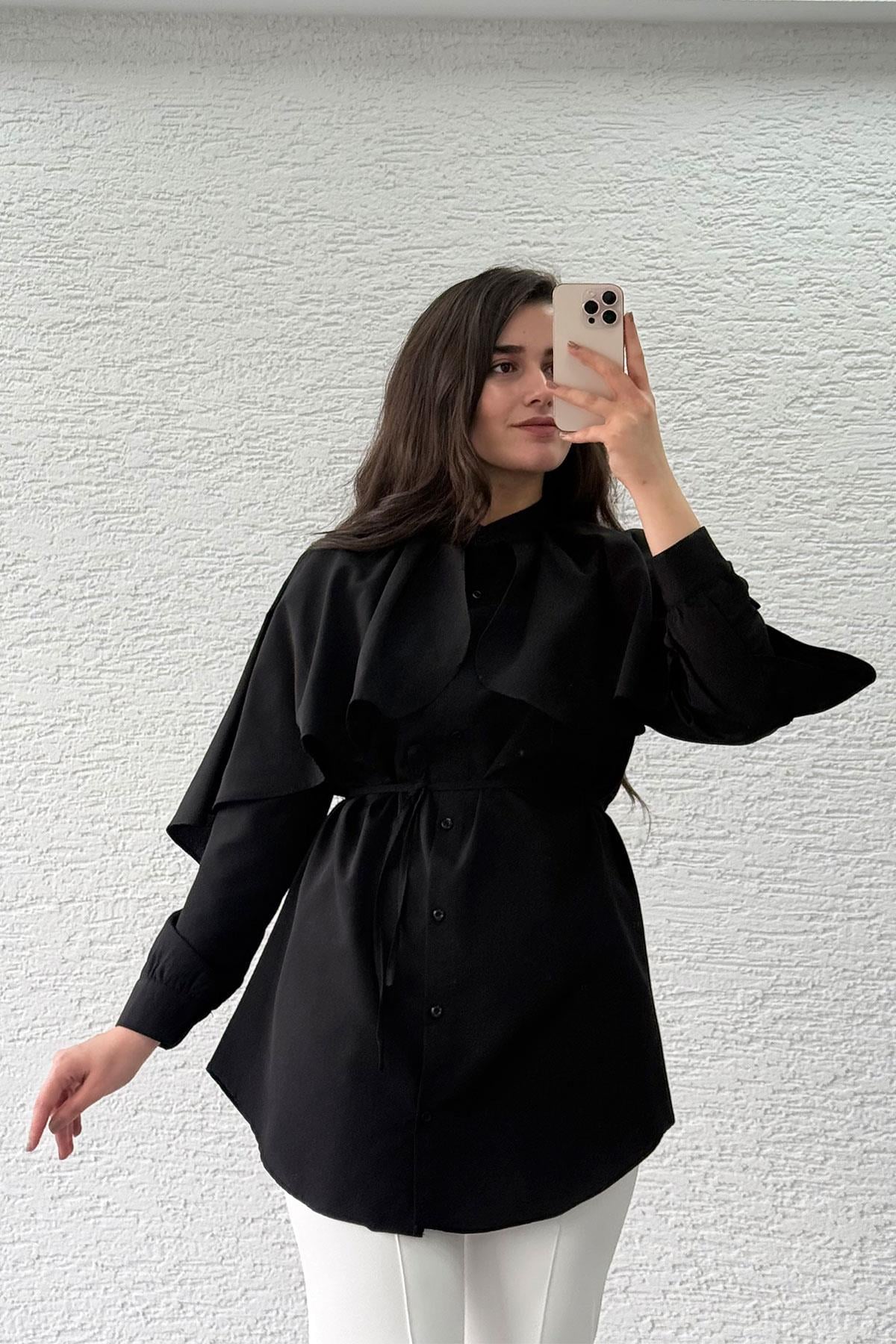 Siyah Volan Detaylı Tunik