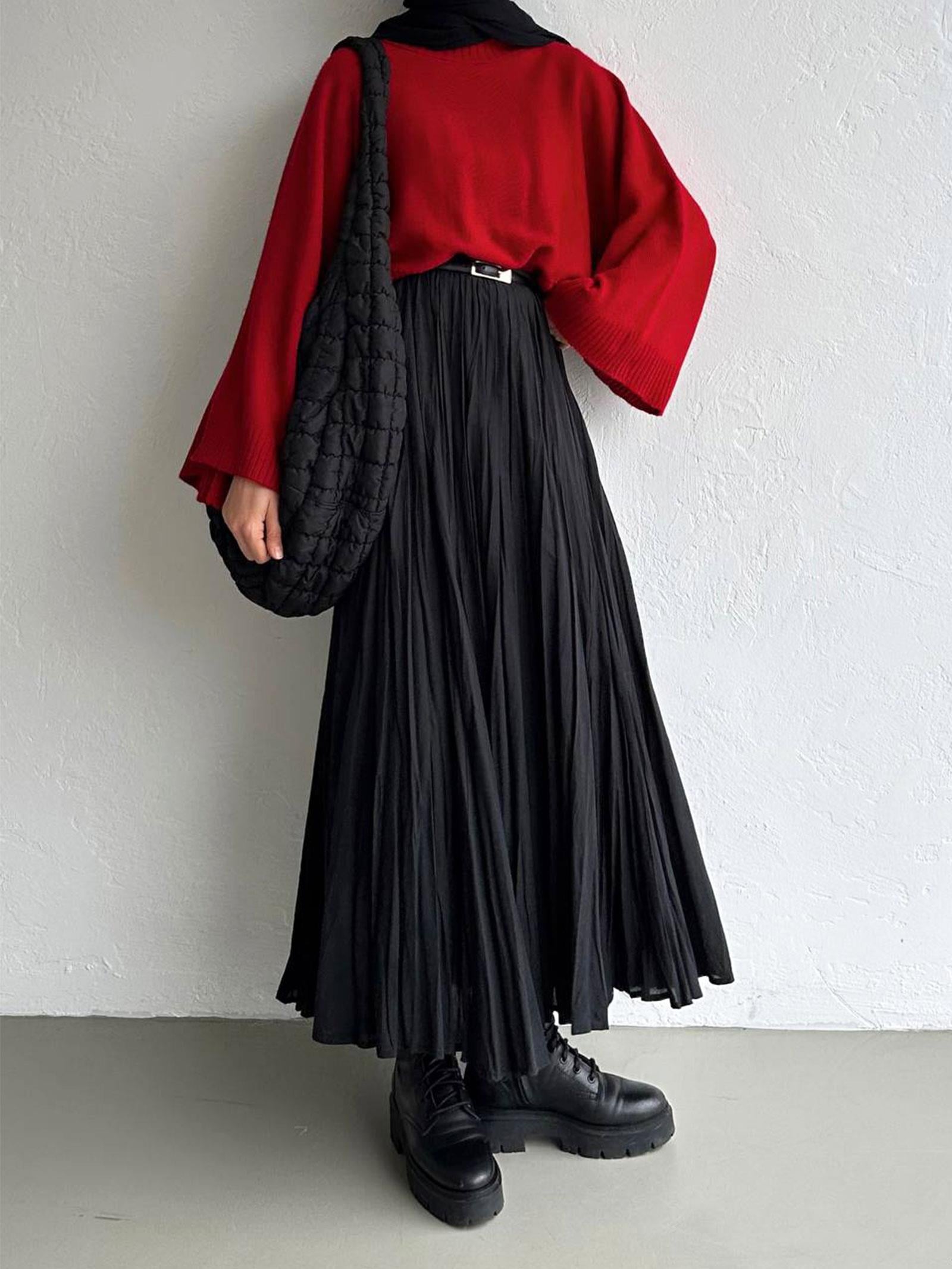 Siyah Vual Crush Etek