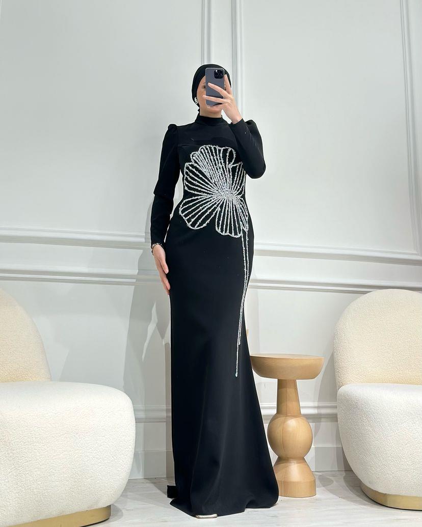 Siyah Yonca Abiye Elbise