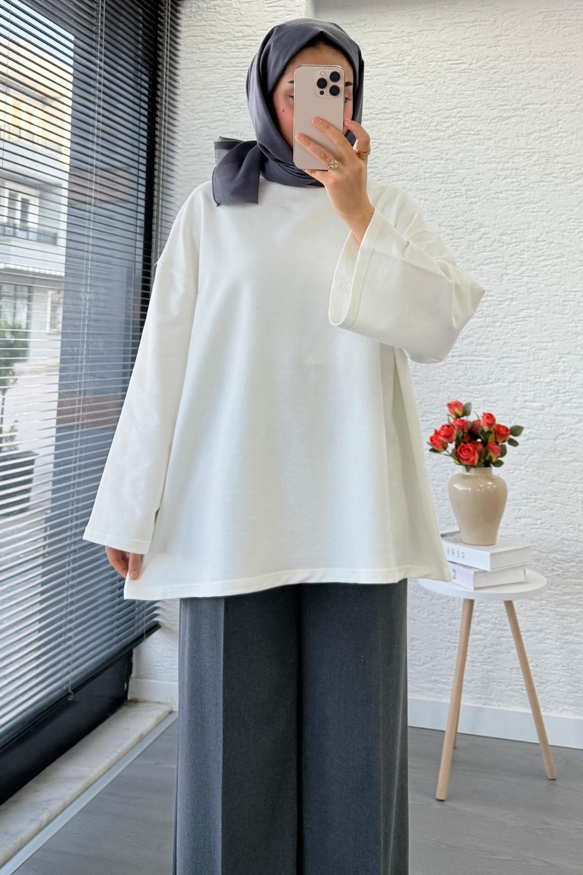 Volan Kol Basic Oversize Tunik – Ekru