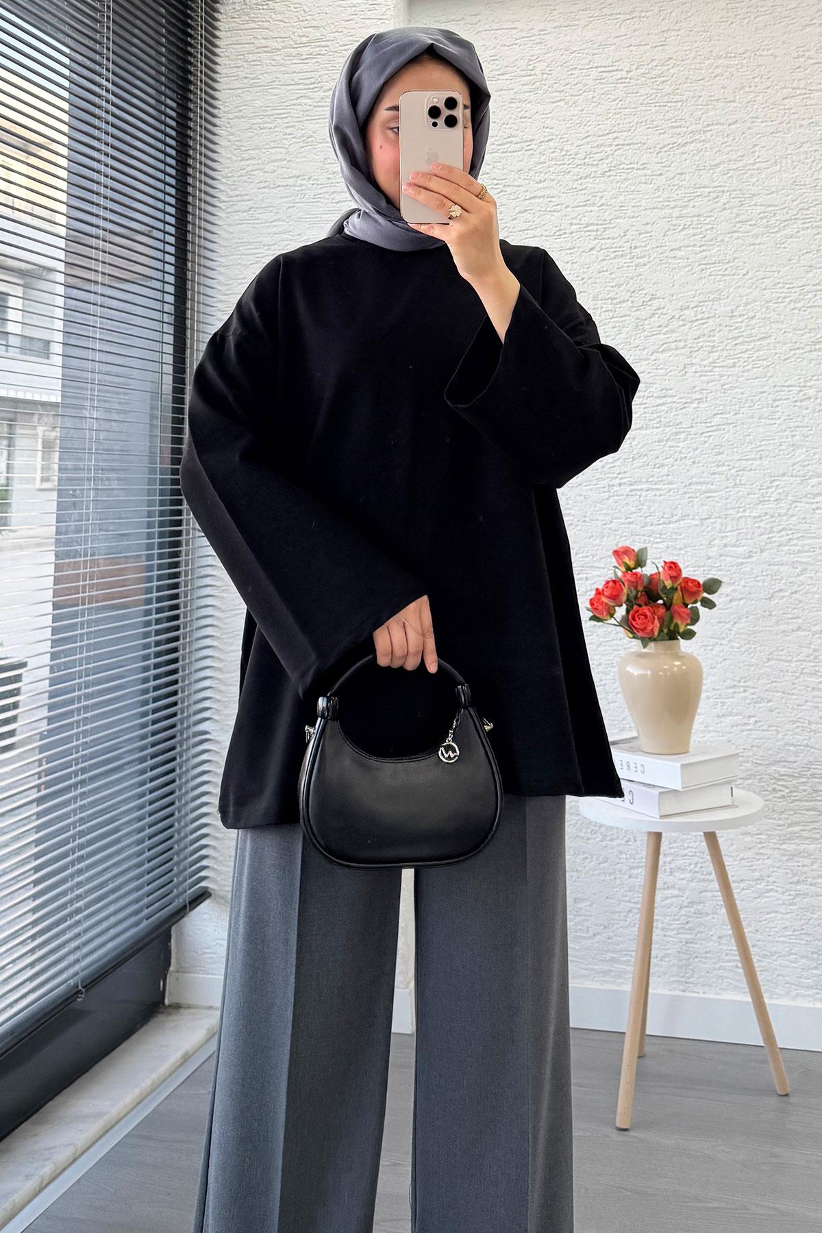 Volan Kol Basic Oversize Tunik – Siyah
