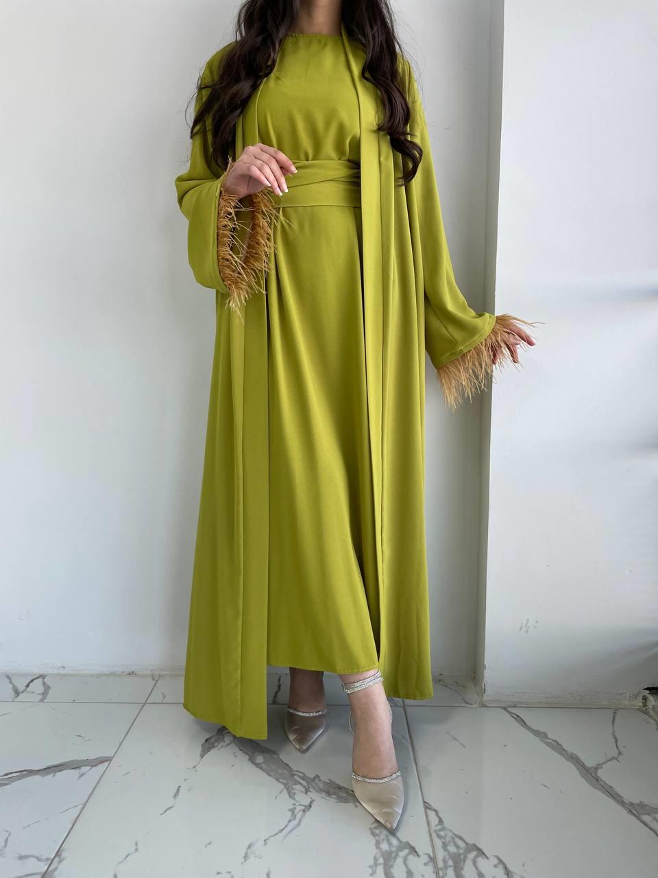 Yağ Yeşili Ayla Abaya Takım