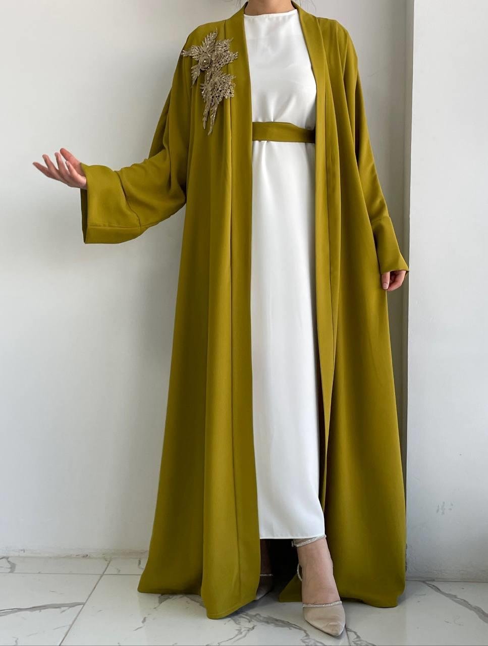 Yağ Yeşili Nida Abaya Takım 