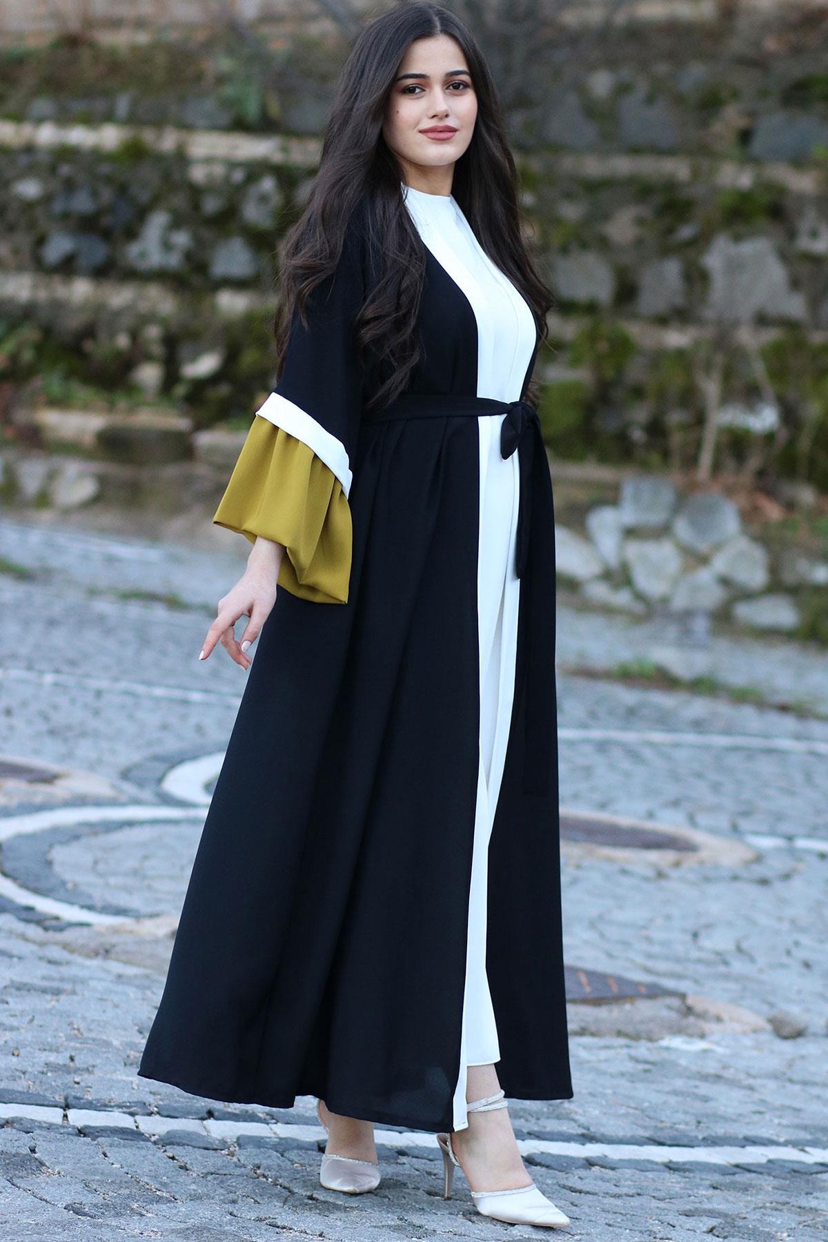 Yağ Yeşili Sahra Abaya Takım