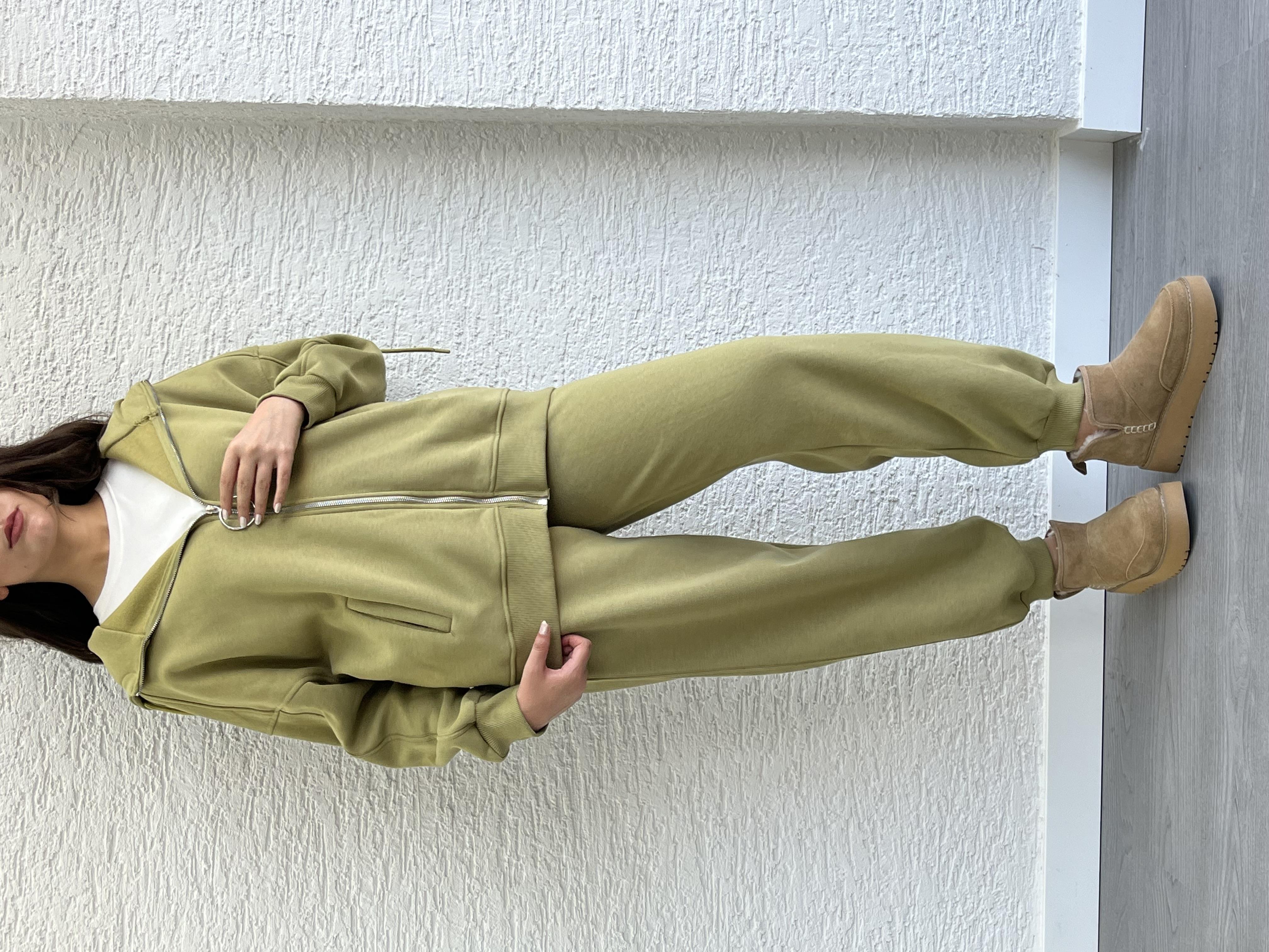 Yağ Yeşili Üç İplik Şardonlu Eşofman Takım