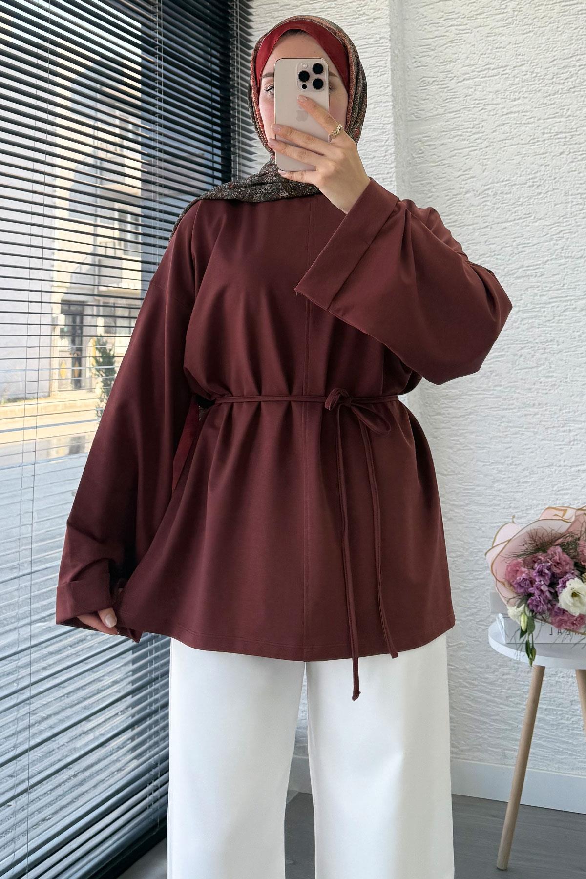 Yanları Yırtmaç Detaylı Basic Tunik - Kiremit