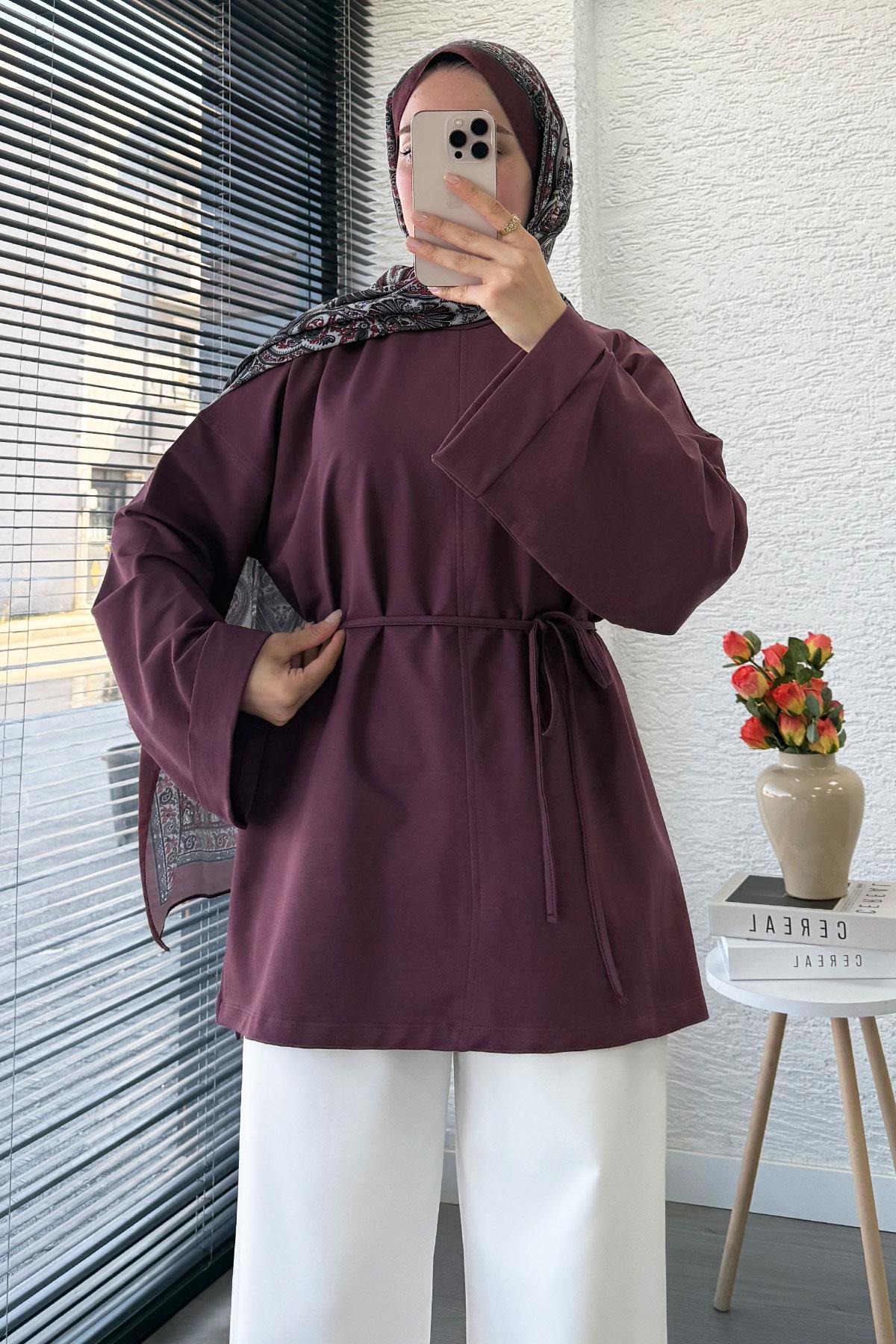 Yanları Yırtmaç Detaylı Basic Tunik - Mürdüm