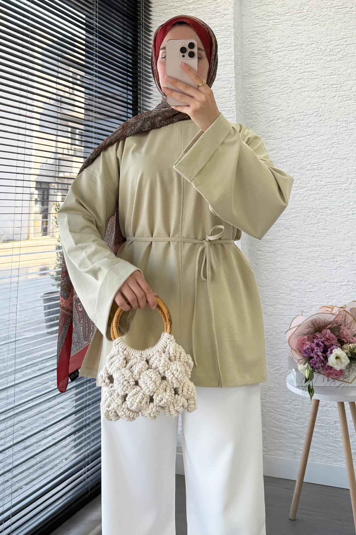 Yanları Yırtmaç Detaylı Basic Tunik - Olive