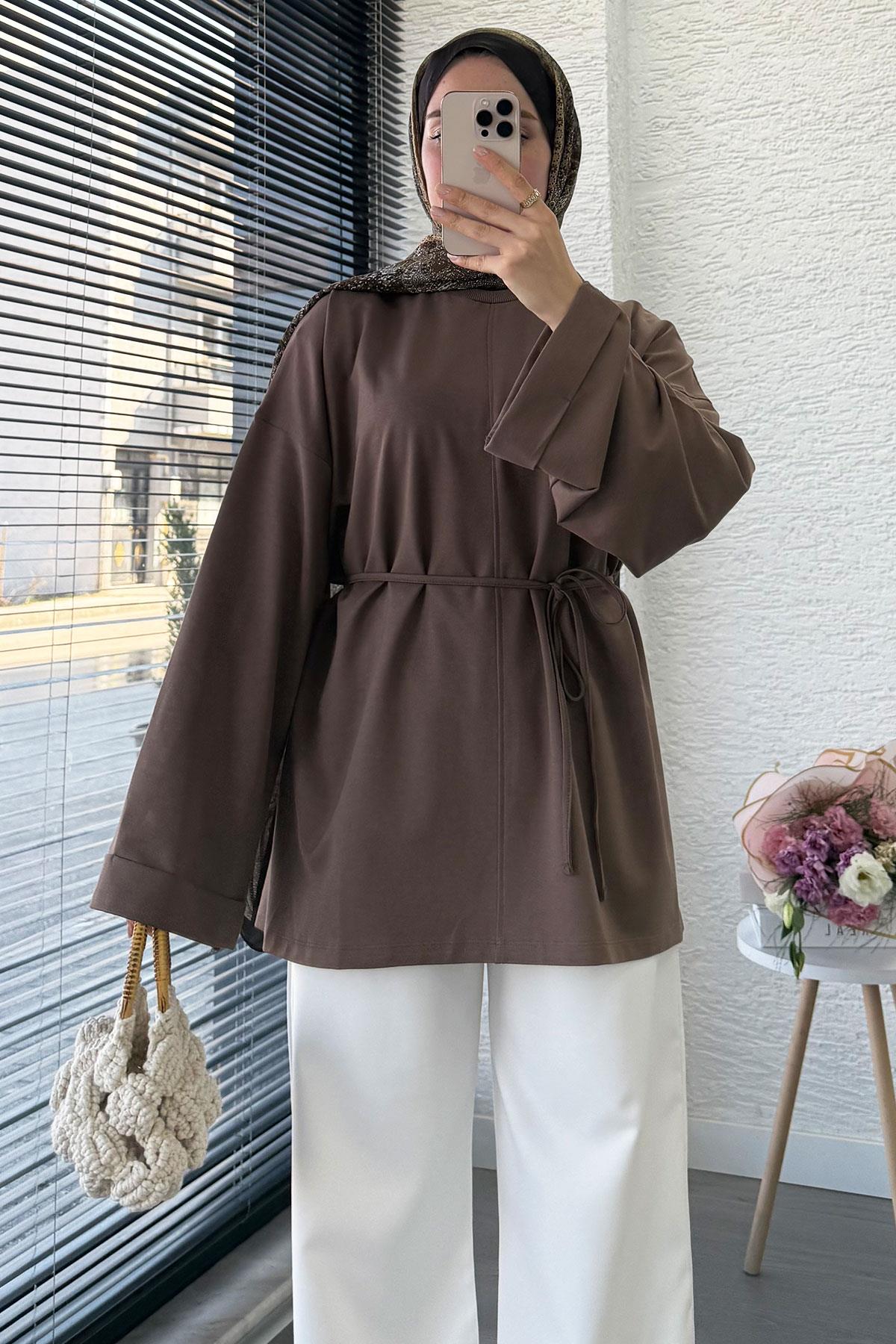 Yanları Yırtmaç Detaylı Basic Tunik - Toprak